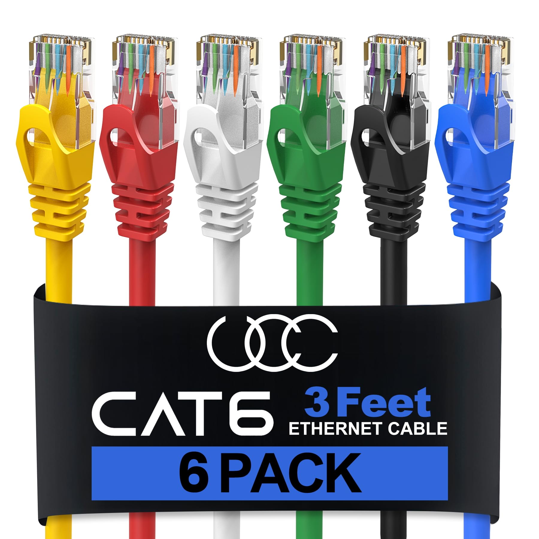 Cat6 Ethernet Cable 3 Feet (6 Pack) LAN, UTP Cat 6, RJ45, Network Cord, Patch, Internet Cable- 3 ft