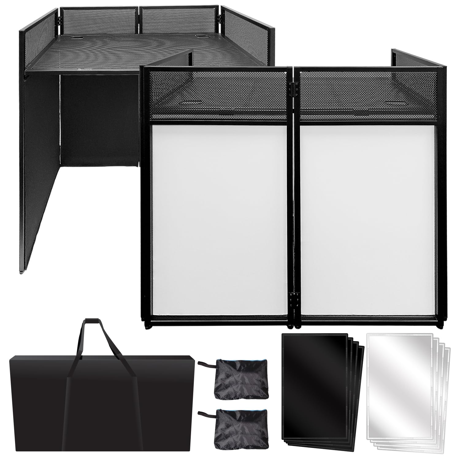 Axcessables Portable Dj Facade Booth With Black And White Lighting Scrims, Carry Cases | Standing Dj Table   40'' X 20'' | Dj Co
