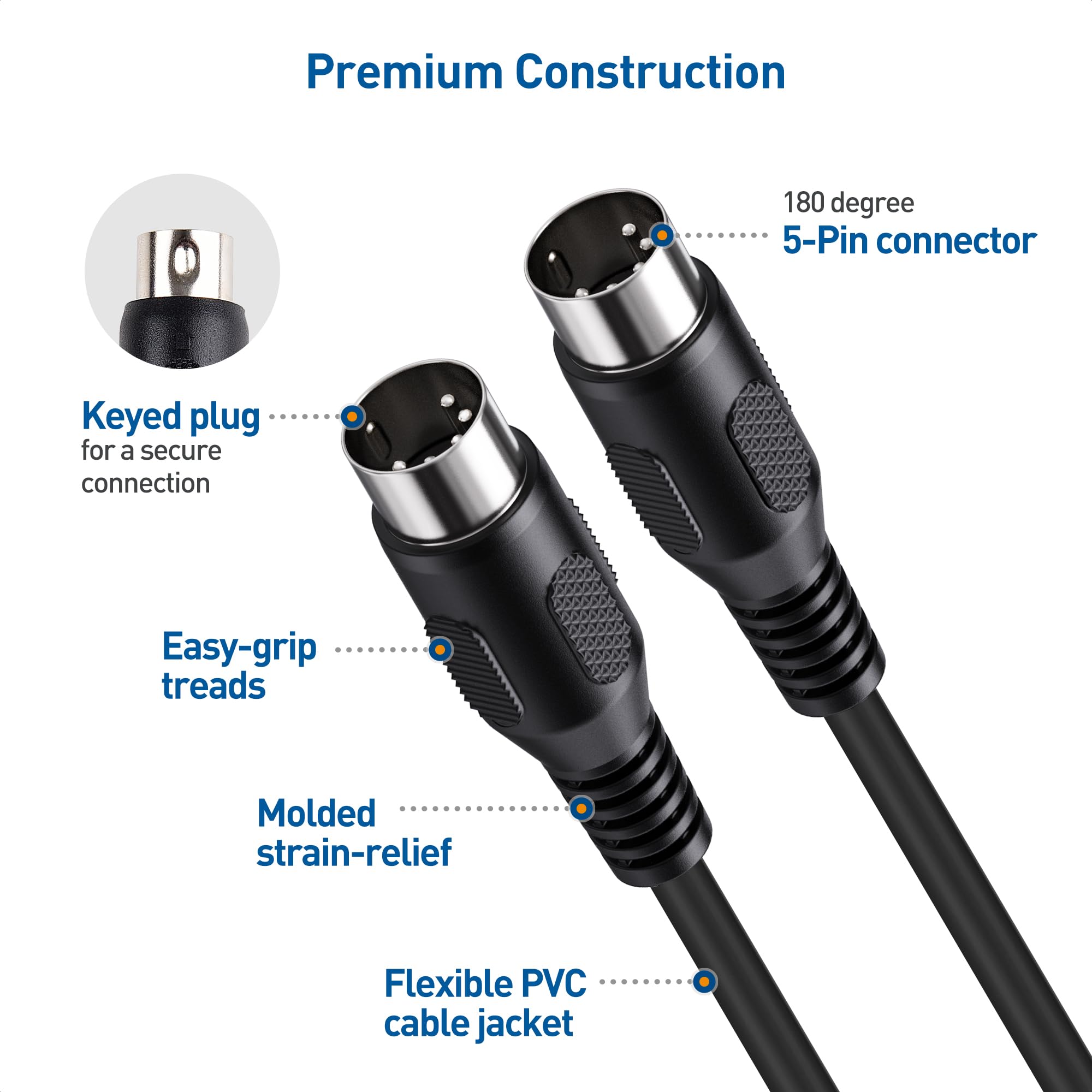 Cable Matters 2 Pack 5 Pin Din Midi Cable, 5 Pin Midi Cable   6 Feet