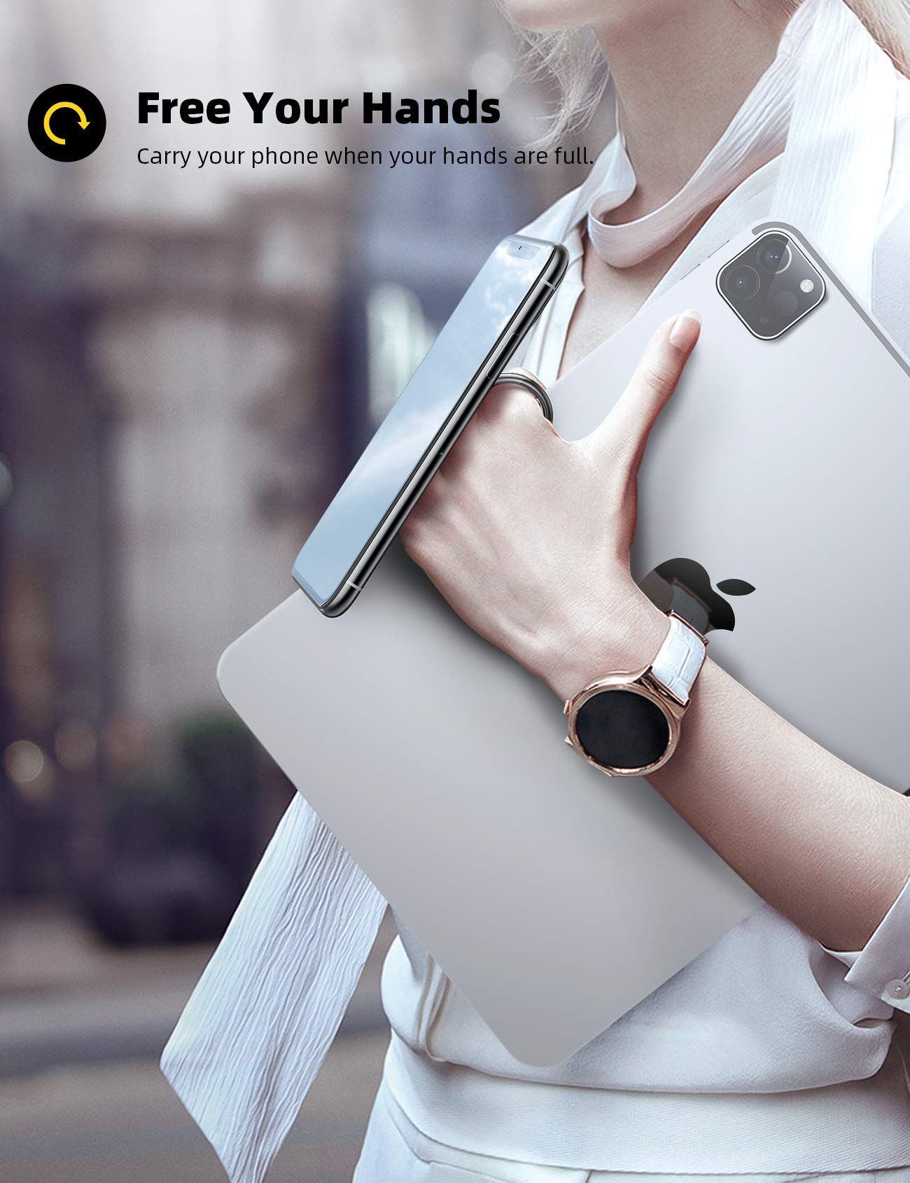 Lamicall Phone Ring Holder Finger Grip Stand   Cell Phone Kickstand, 360� Rotation Polished Metal Grip for Magnetic Car Mount, Compatible with iPhone 16/15/14/13/12/11 Pro Max, Smartphone Accessories