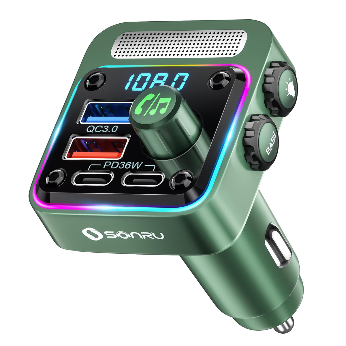 Bluetooth 5.3 Fm Transmitter Car Adapter   Sonru Car Charger 54W [Pd 36W & Qc3.0 18W], Wireless Fm Radio Transmitter [Hifi Trebl
