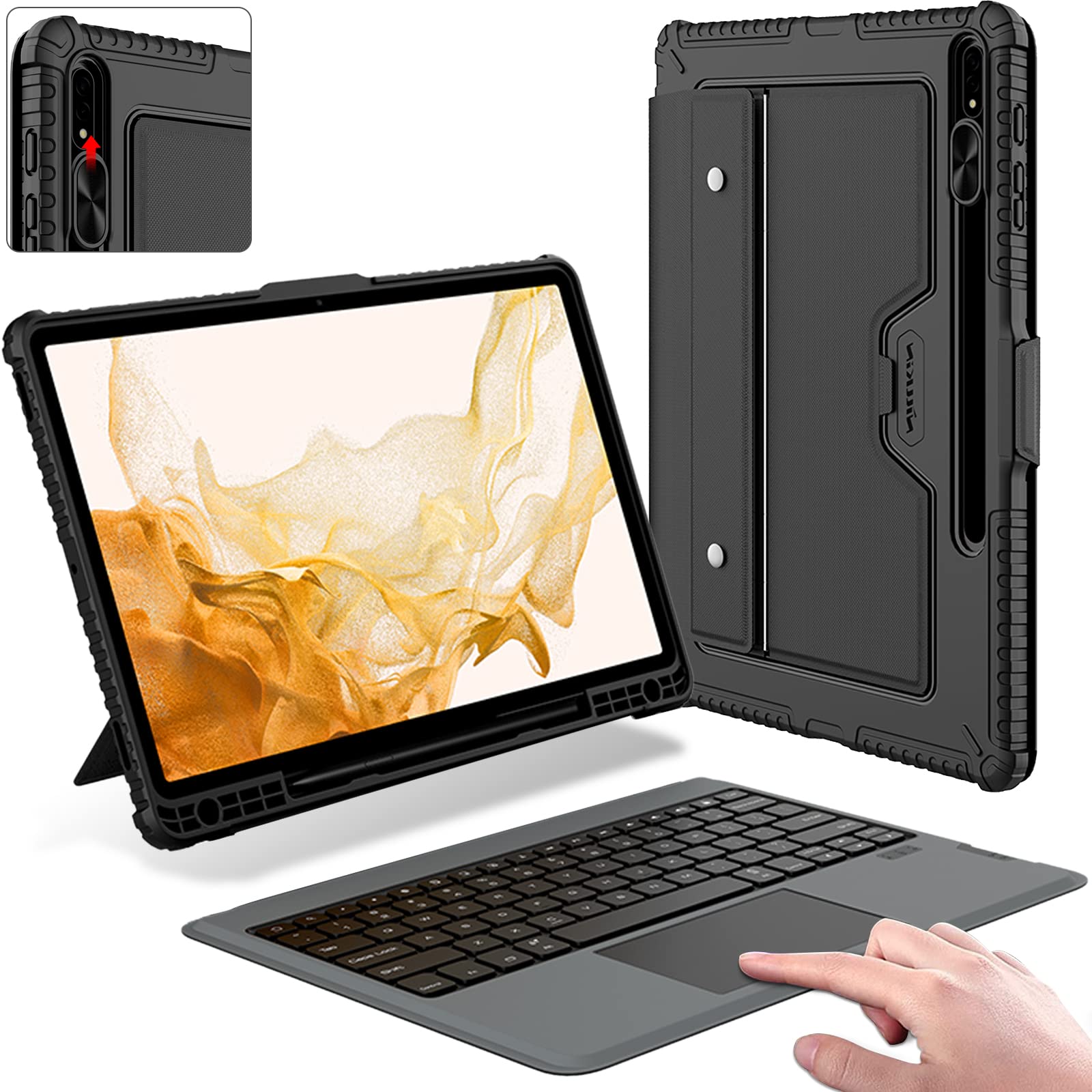 Nillkin Galaxy Tab S8 Plus/S7 Fe/S7 Plus 5G Case With Keyboard 12.4 Inch, Multi Angle Detachable Wireless Keyboard Case With Cam