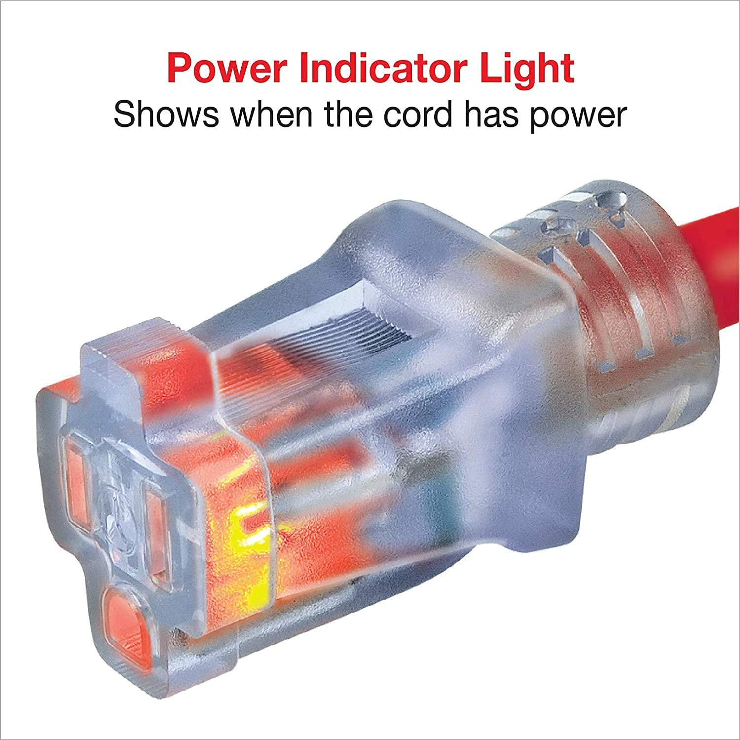 Clear Power 50 Ft Heavy Duty Extreme Cold Weather Outdoor Extension Cord 12/3 Sjtw, Lighted Connector, Red, Water & Weather Resi