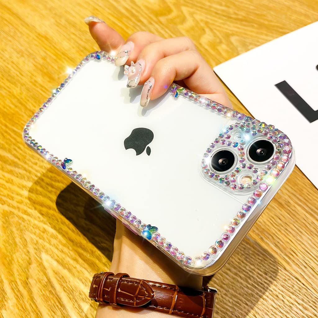 Banailoa Bling Iphone 14 Plus Case For Women,Clear Glitter Cute Case With Rhinestones Diamond Soft Tpu Camera Lens Protective Gi