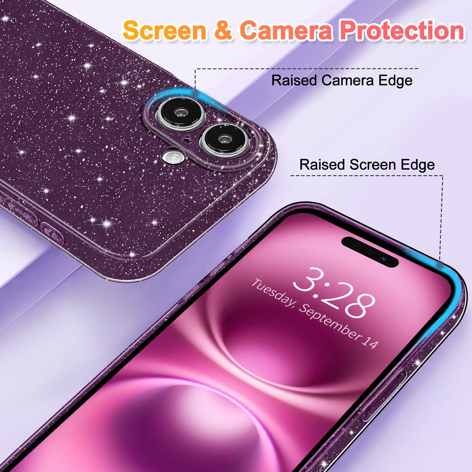 Hython Case For Iphone 16 Case Glitter Cute Sparkly Shiny Bling Sparkle Phone Cases 6.1'', Thin Slim Fit Soft Tpu Bumper Shockpr