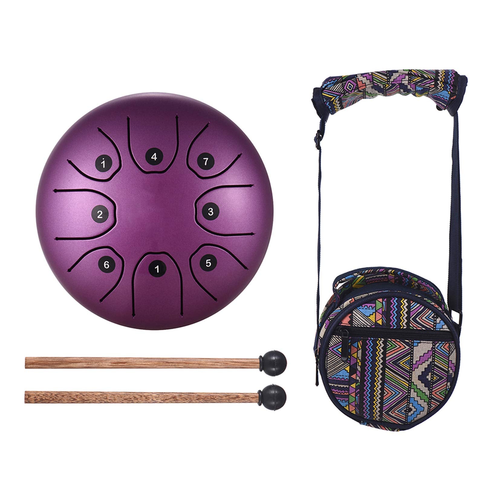 5.5 Inch Mini 8Tone Steel Tongue Drum C Key Percussion Instrument Hand Pan Drum wi Drum Mallets Carry Bag