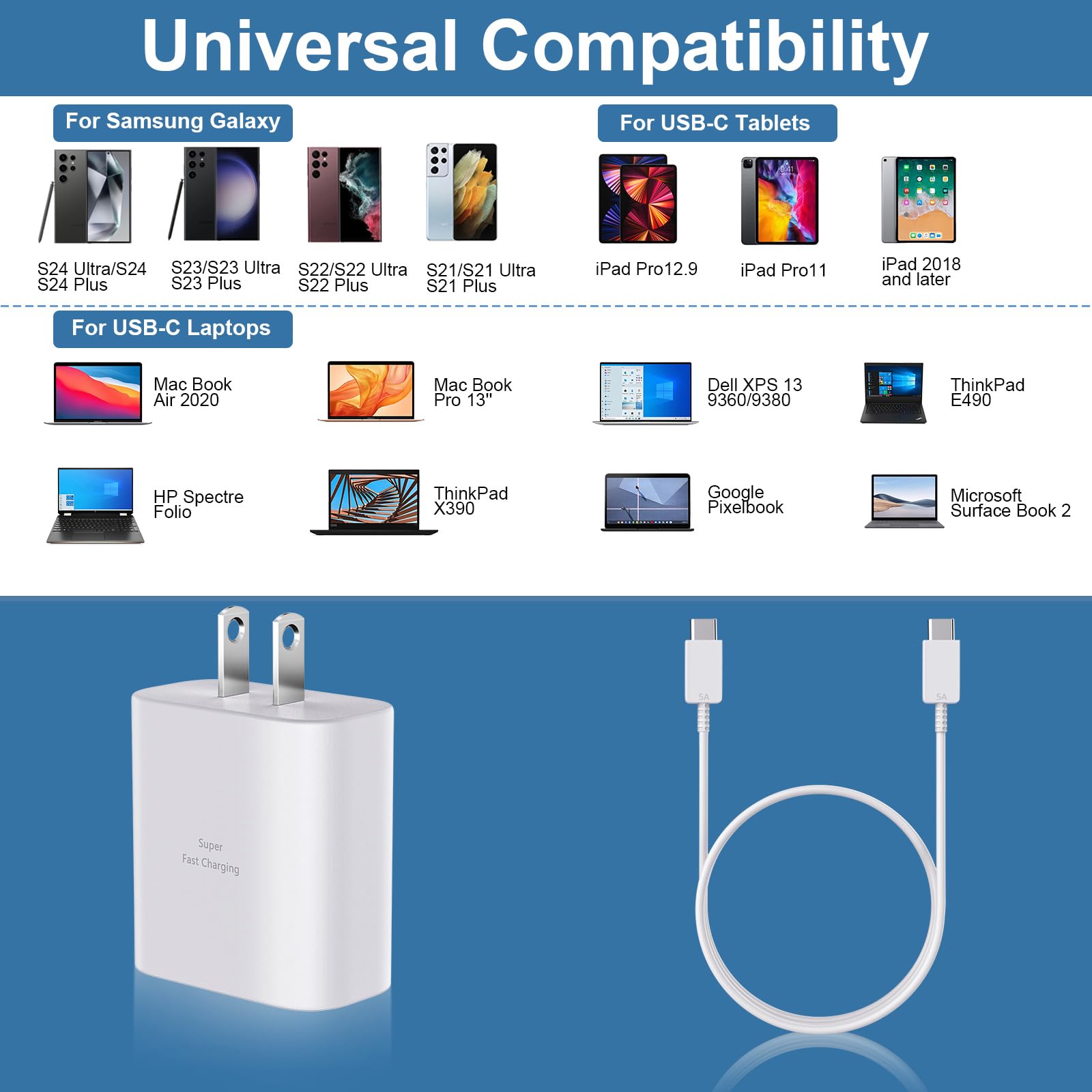 S23 S22 Super Fast Charger Type C, 45W Usb C Fast Charger Block With 10Ft Android Phone Charging Cable For Samsung Galaxy S23 Ul