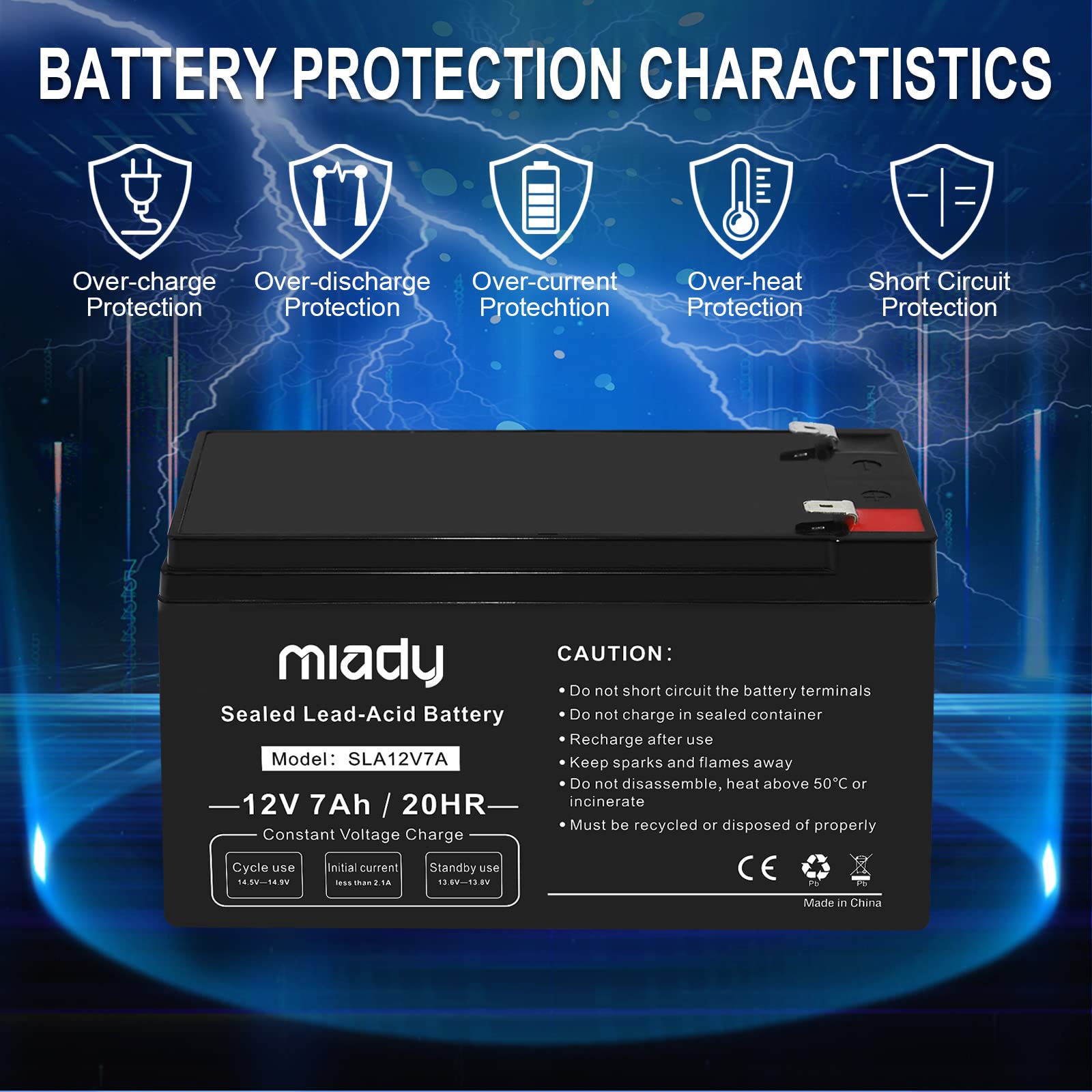 Miady 12V 7Ah Rechargeable Sealed Lead Acid Battery(1 Pack)