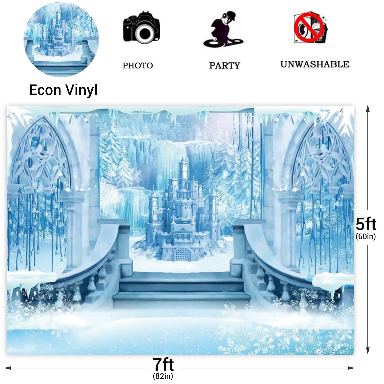 10X8Ft Castle Backdrop Winter Wonderland Ice Castle Photography Backdrop Blue Ice Snowflake Background Winter Snow Landscape For