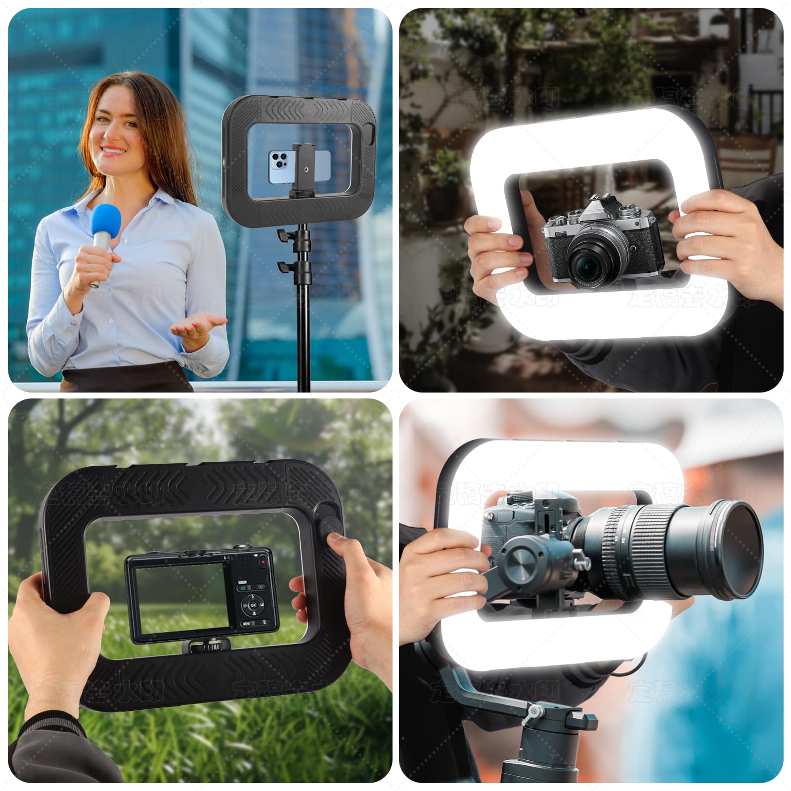 Smartphone Video Rig With Light,Square Ring Selfie Light Kit,Led Handheld Phone Video Stabilizer Wiht 8000Mah Battery For Camera
