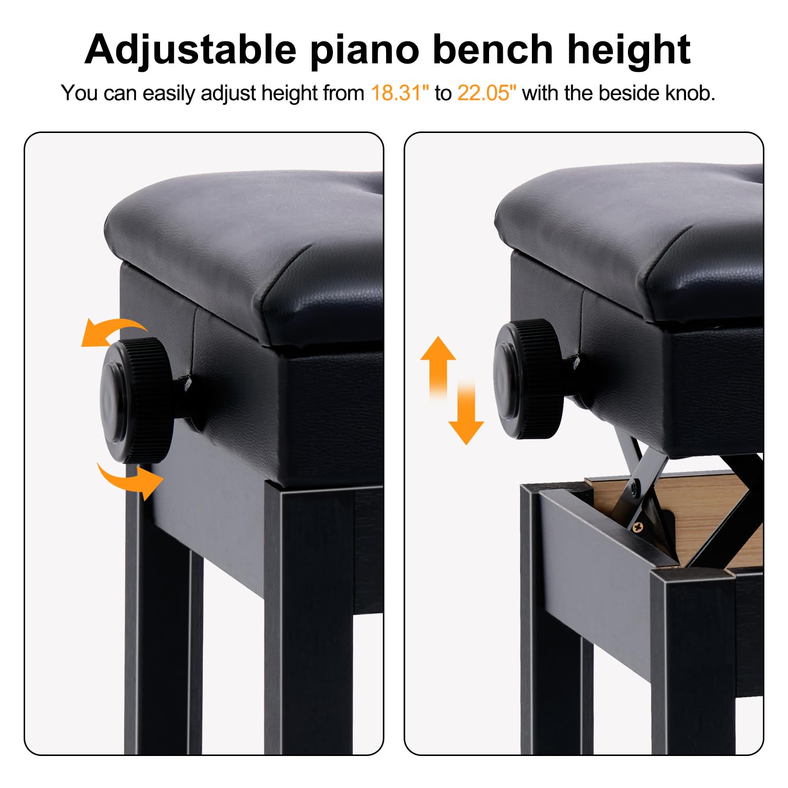 Aodsk Adjustable Wooden Piano Bench With Padded Cushion And Storage With Sheet Music Storage Black 22.05''X13.39''X18.31''(Heigh