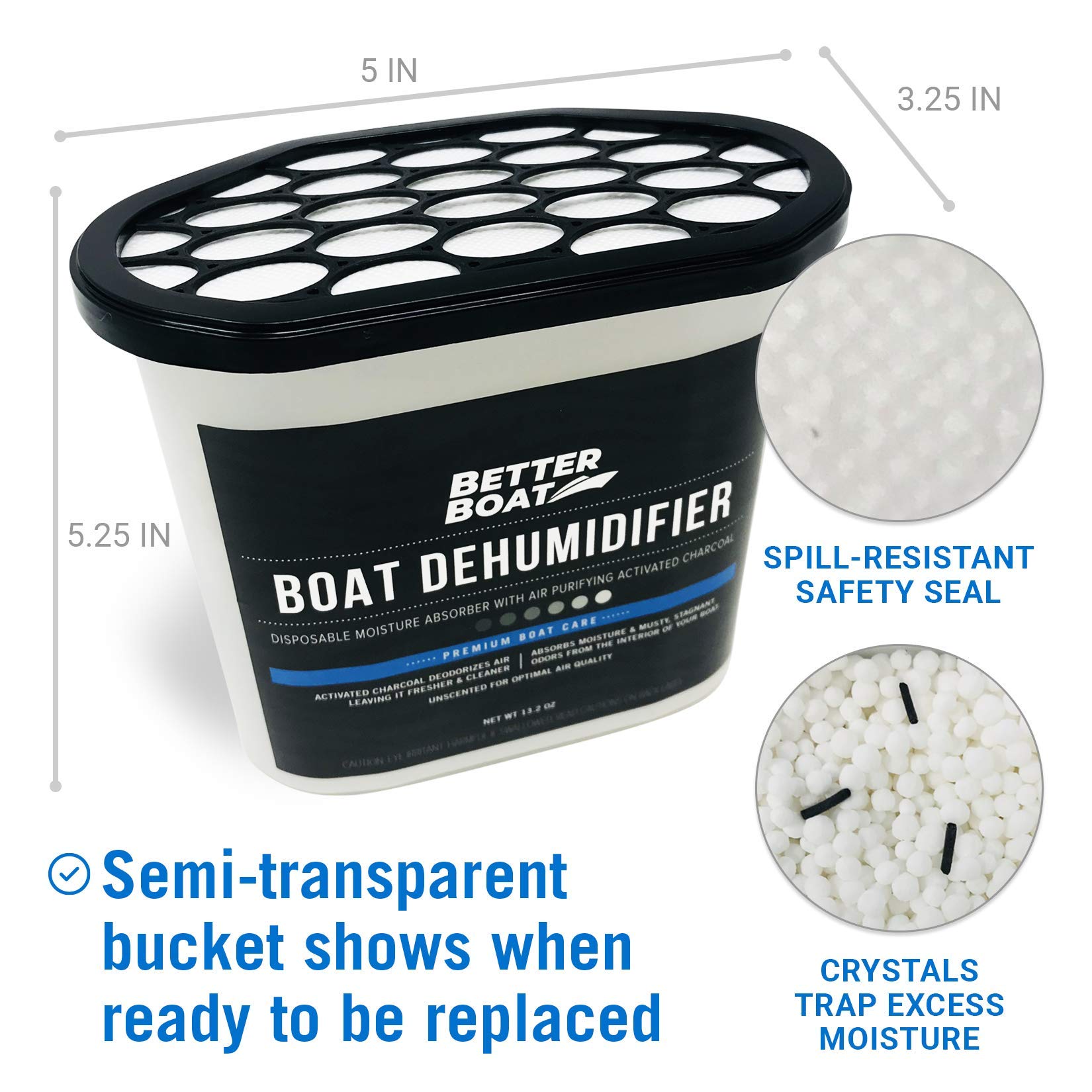 Moisture Absorber And Boat Dehumidifier, Charcoal Odor Remover For Damp Smell And Humidity, Unscented And Fragrance-Free, 4 Pack