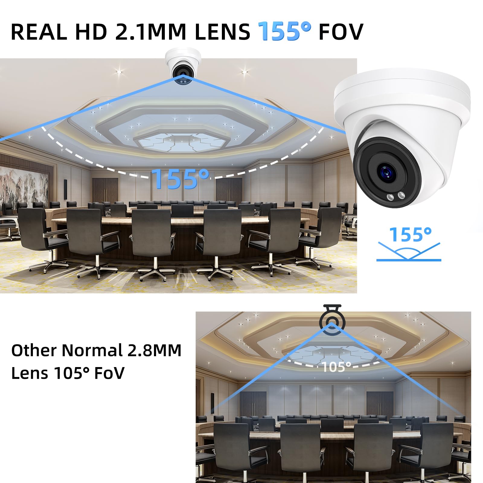 Real Hd 4K 8Mp 155 Wide Angle Poe Ip Camera Outdoor 2.1Mm Lens, 98Ft Night Vision, Built In Mic, H.265, Ip66, Compatible With Hi