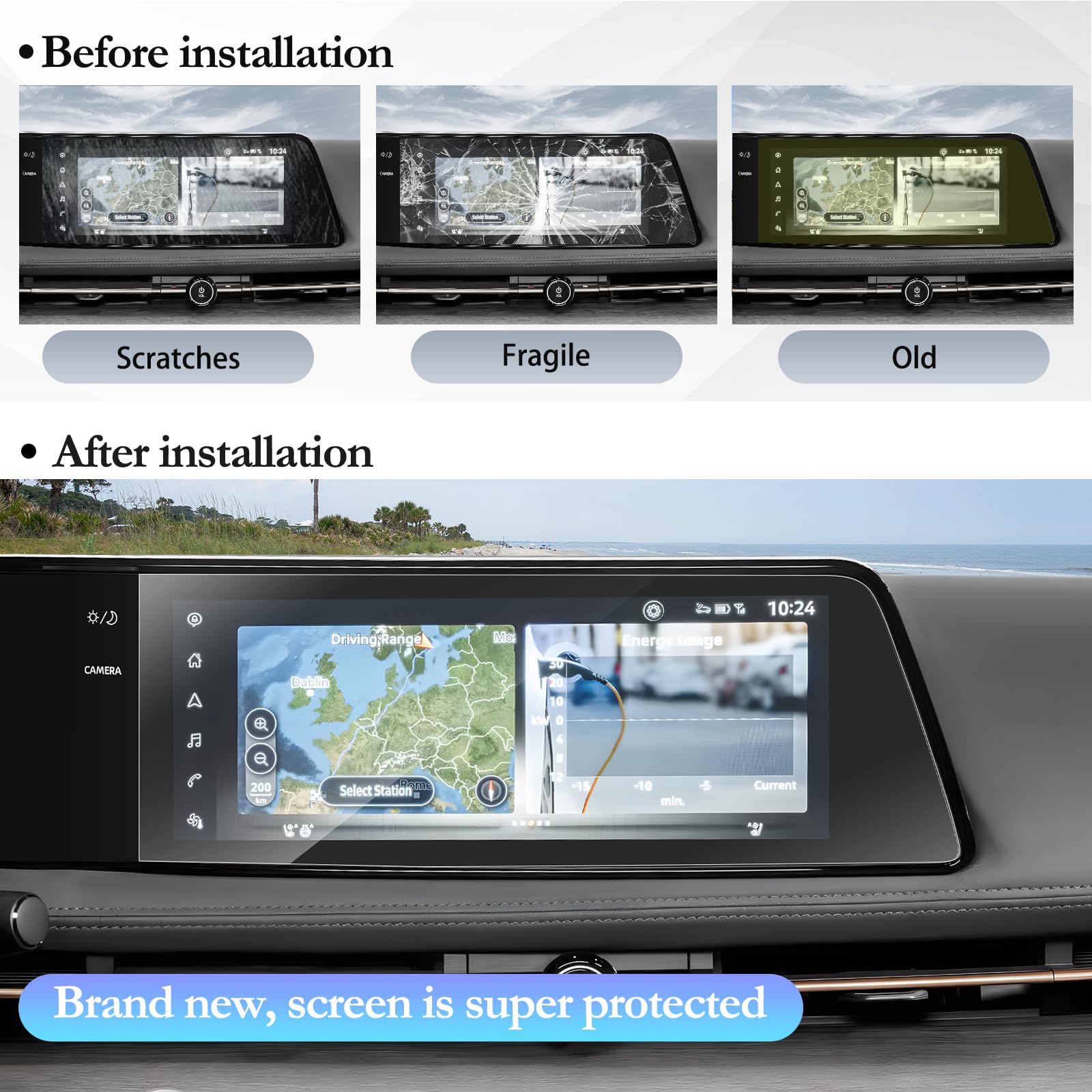 Sktu 2Pcs For 2023 2024 2025 Nissan Ariya Accessories Screen Protector 12.3 Inch For 2023 2024 2025 Nissan Ariya 12.3 Inch Navigation Display 2023 2024 2025 Ariya [Ultra Clear, Anti Glare & Scratch] Nano Screen Protective Film