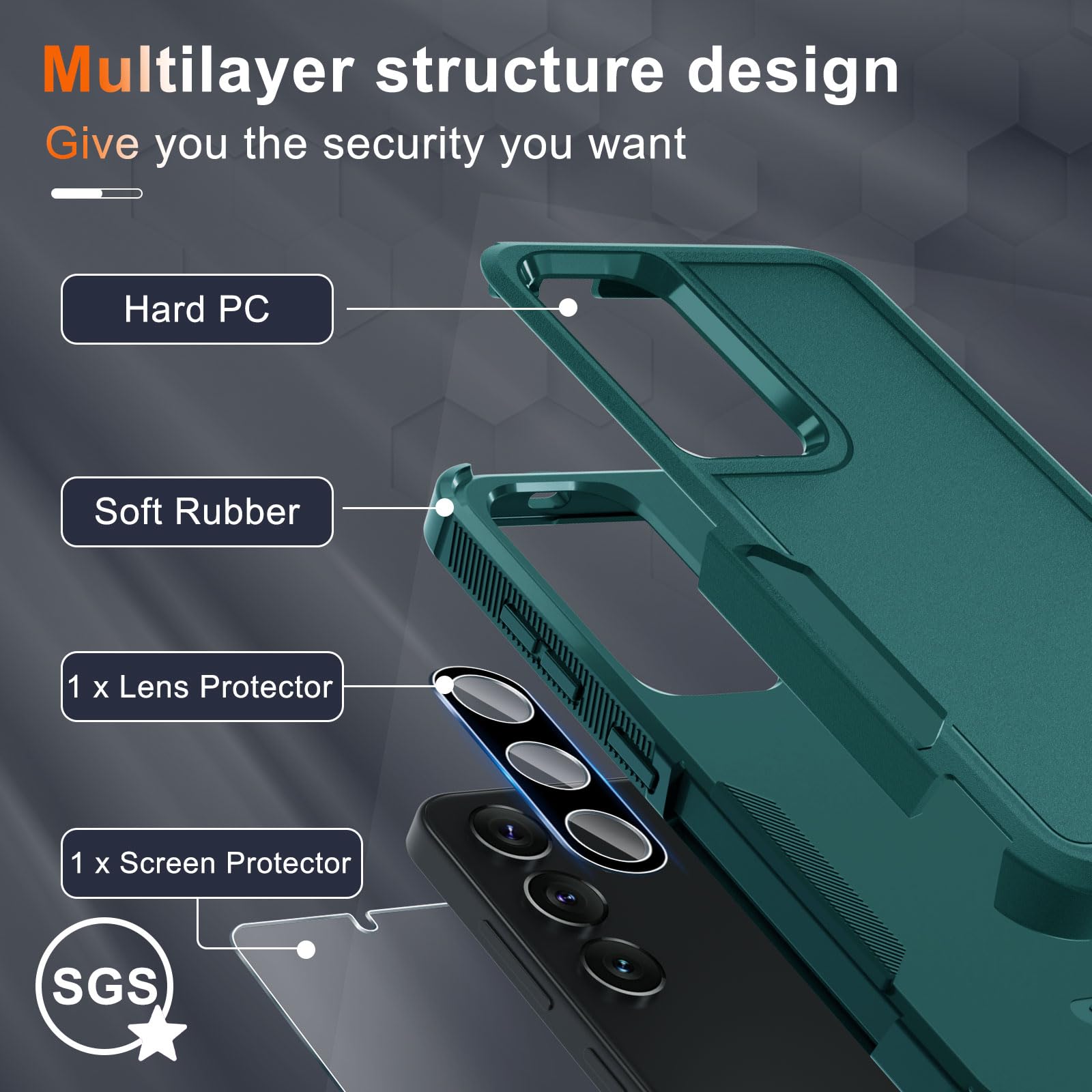 Rmocr Case For Samsung Galaxy S24 Plus, Full Body Heavy Duty Rugged Shockproof Protective Phone Cover With Lanyard Strap, Temper