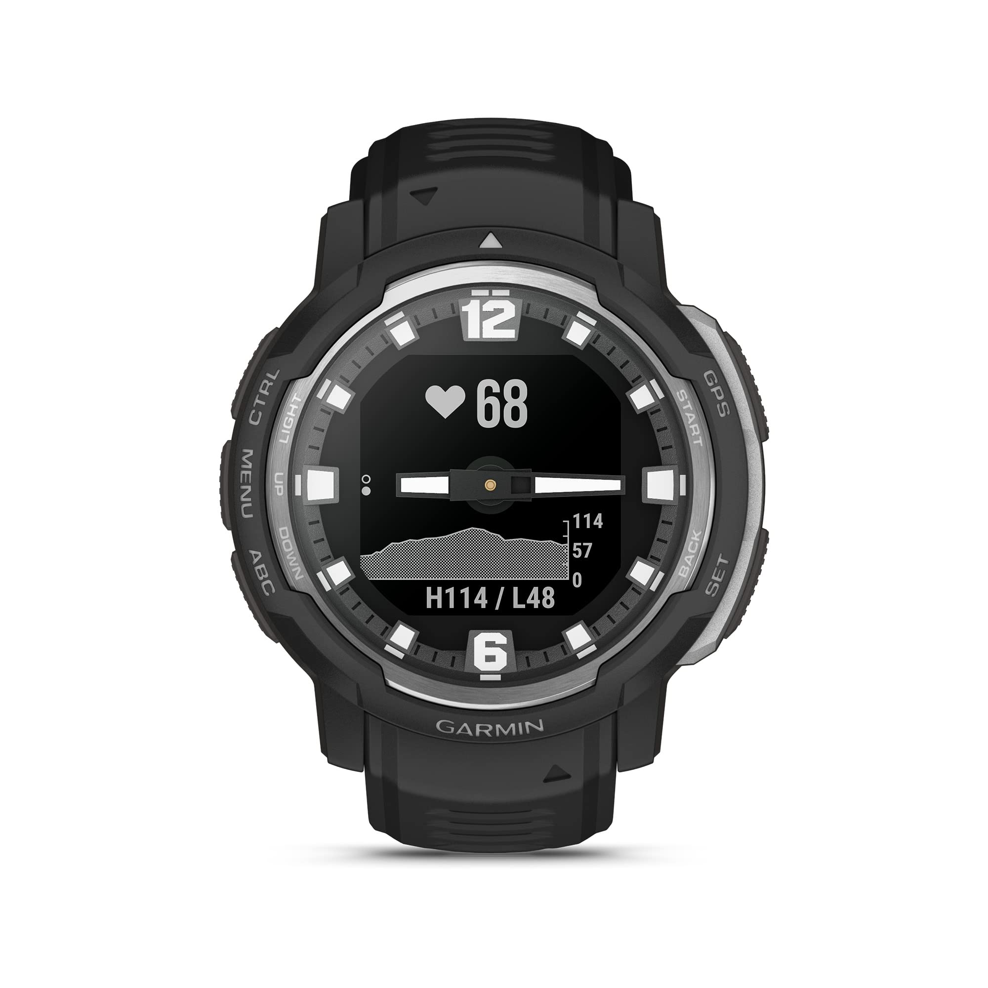 Garmin Instinct Crossover, Rugged Hybrid Smartwatch, Analog Hands And Digital Display, Black