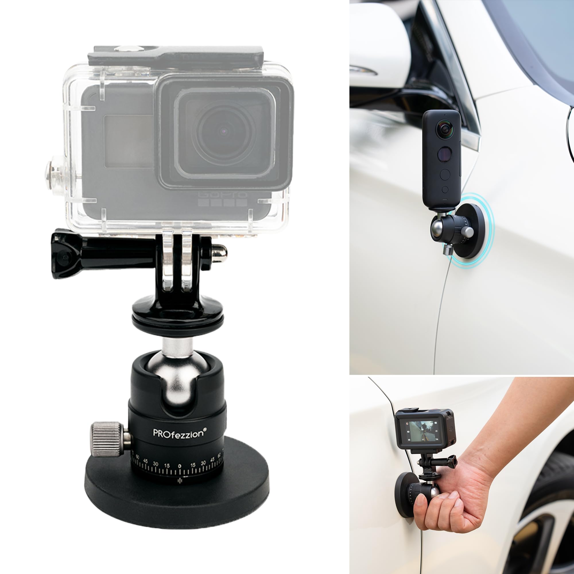 Profezzion Magnetic Mount Base Stand Kit With Deluxe Ball Head For Gopro Hero Camera, Dji Osmo Action Camera, Akaso Action Camer