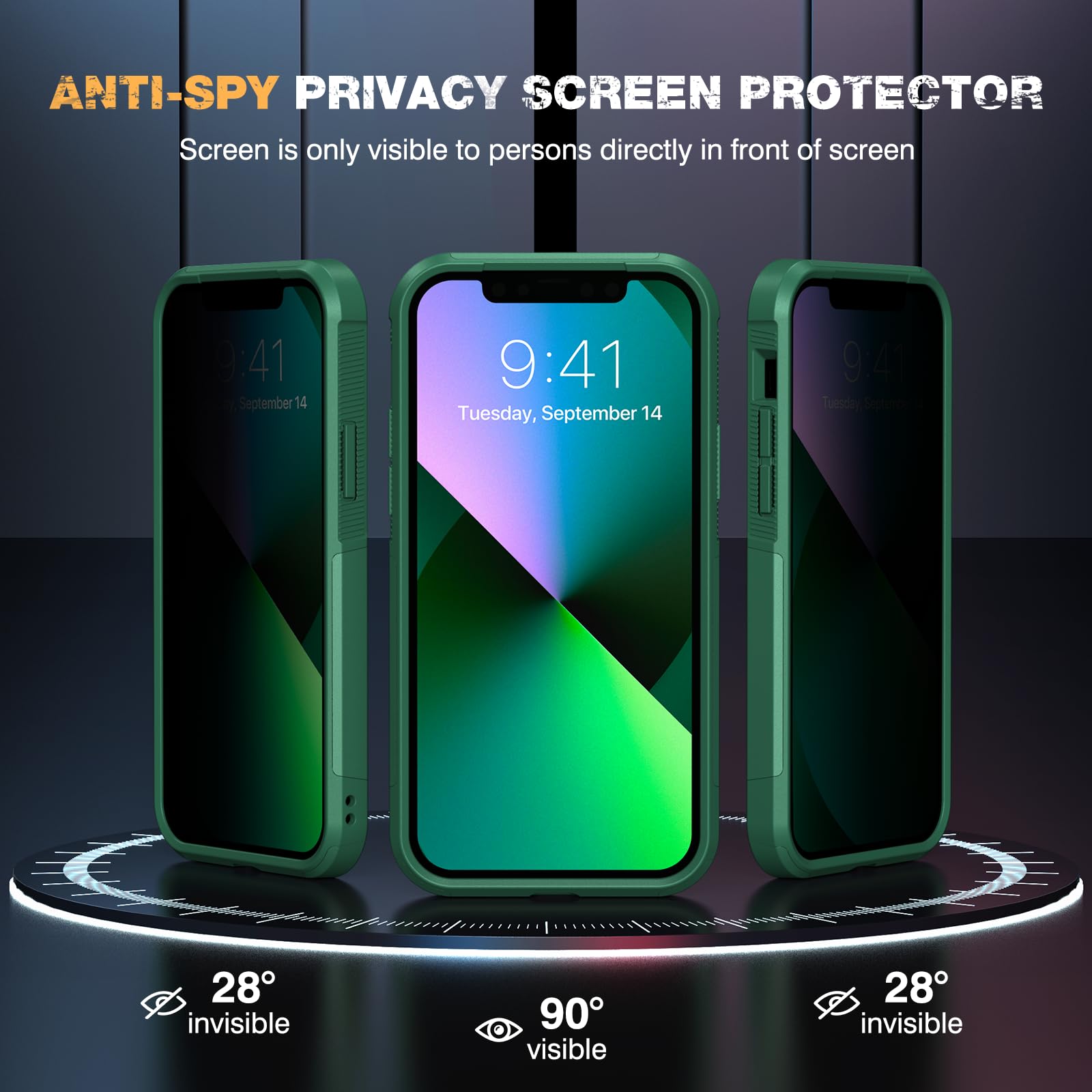 Diaclara Designed For Iphone 13 Case, [With Privacy Screen Protector] [Anti Spy] [Military Grade Drop Protection] Heavy Duty Ful