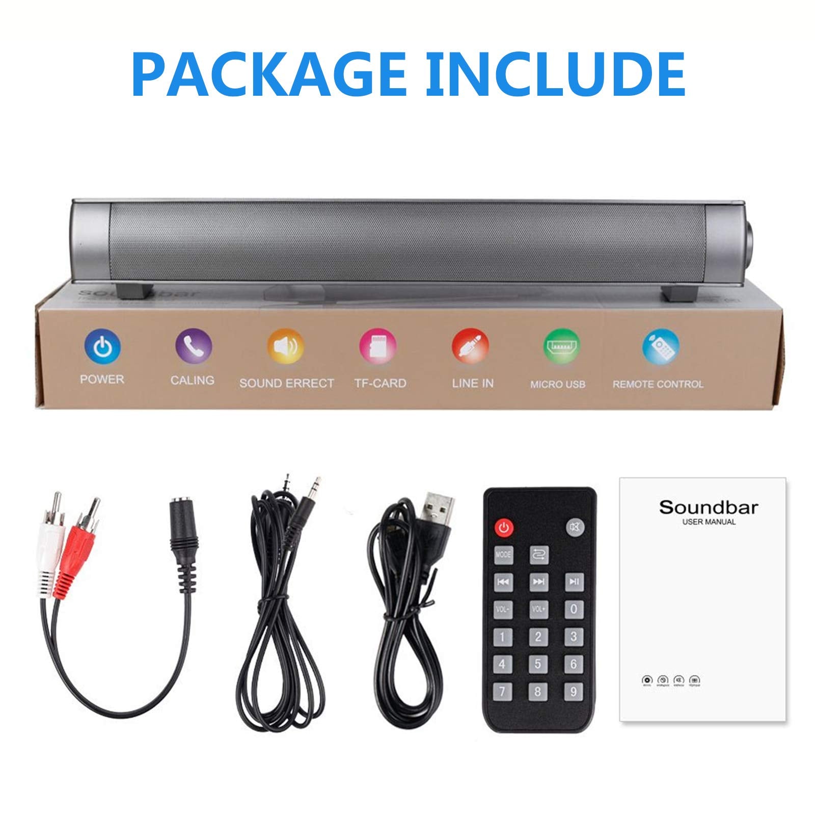 Toproad Sound Bar | Soundbar Wired And Wireless Bluetooth 5.0 Speaker | Built In Mic | For Cell Phone/Tablet/Projector And Suppo