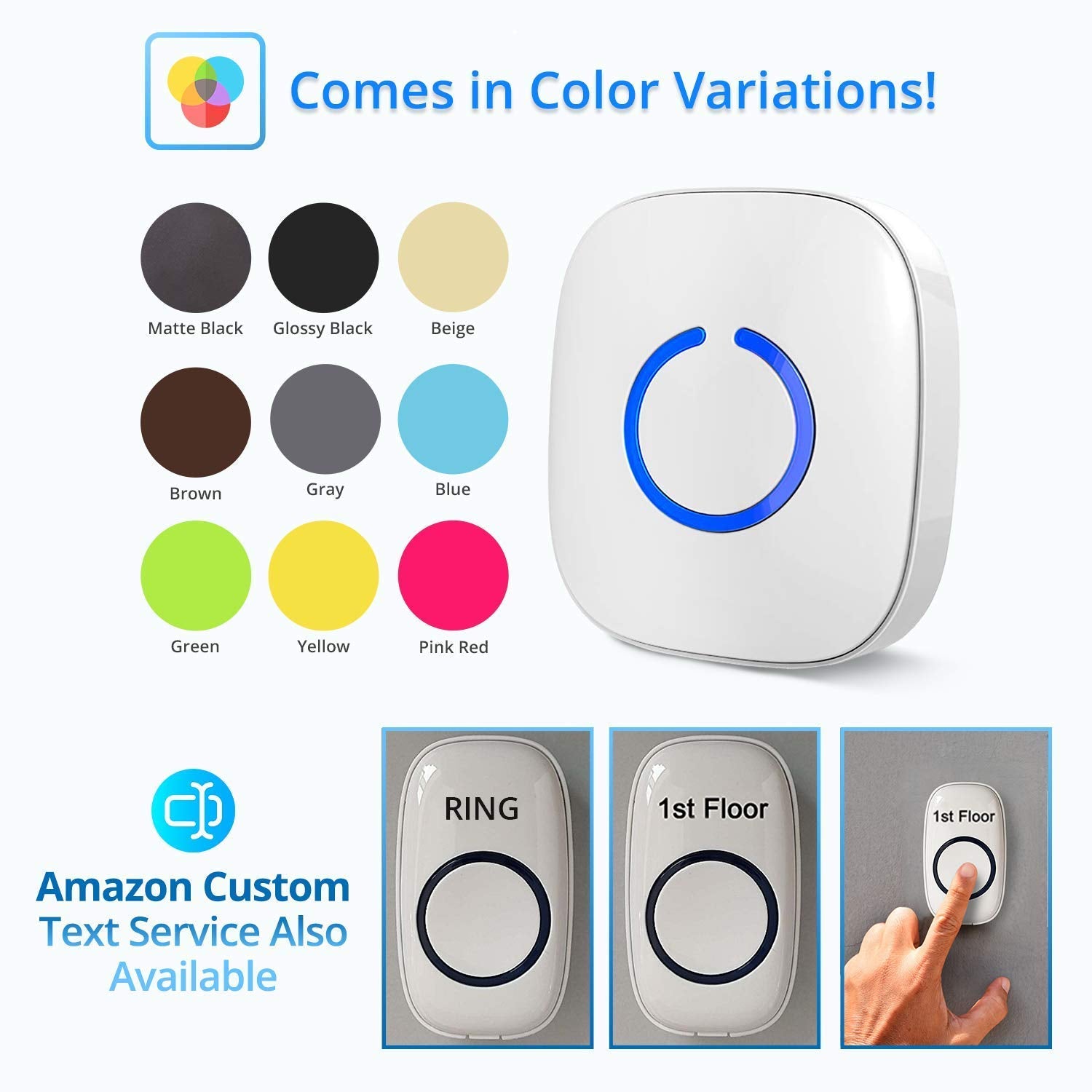 Wireless Doorbell By Sadotech   Waterproof Door Bells & Chimes   Over 1000 Foot Range, 52 Door Bell Chime, 4 Volume Levels With