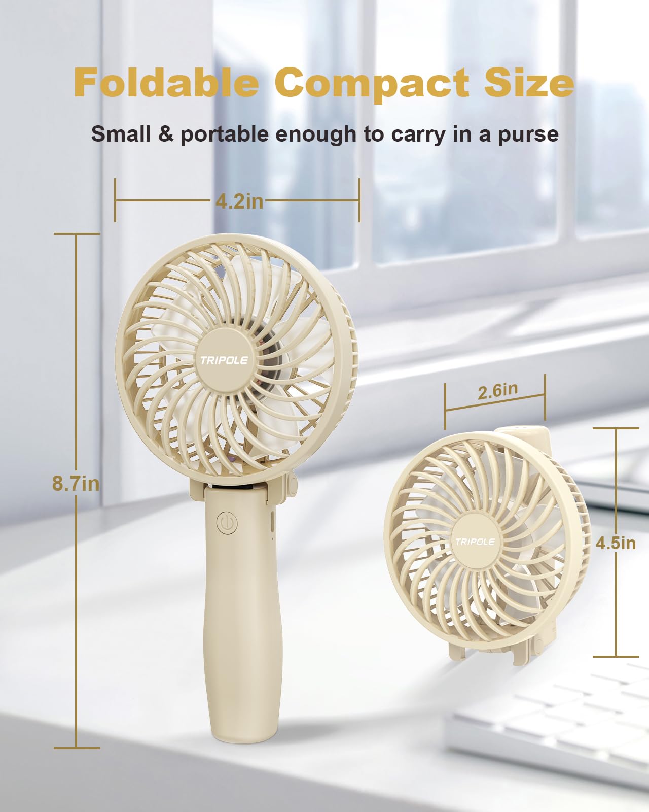 Tripole Handheld Fan Portable Mini Fan, 3 Speeds Rechargeable Small Personal Fan, Foldable Usb Desk Fan, Powerful Hand Held Fan