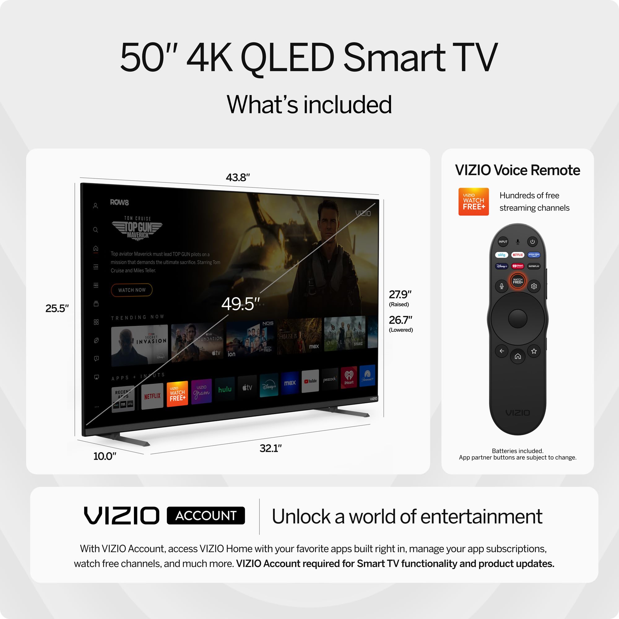 Vizio 50-Inch Quantum Pro 4K 120Hz Qled Hdr10+ Smart Tv With Dolby Vision, Active Full Array, 240Hz @ 1080P Pc Gaming, Wifi 6E,