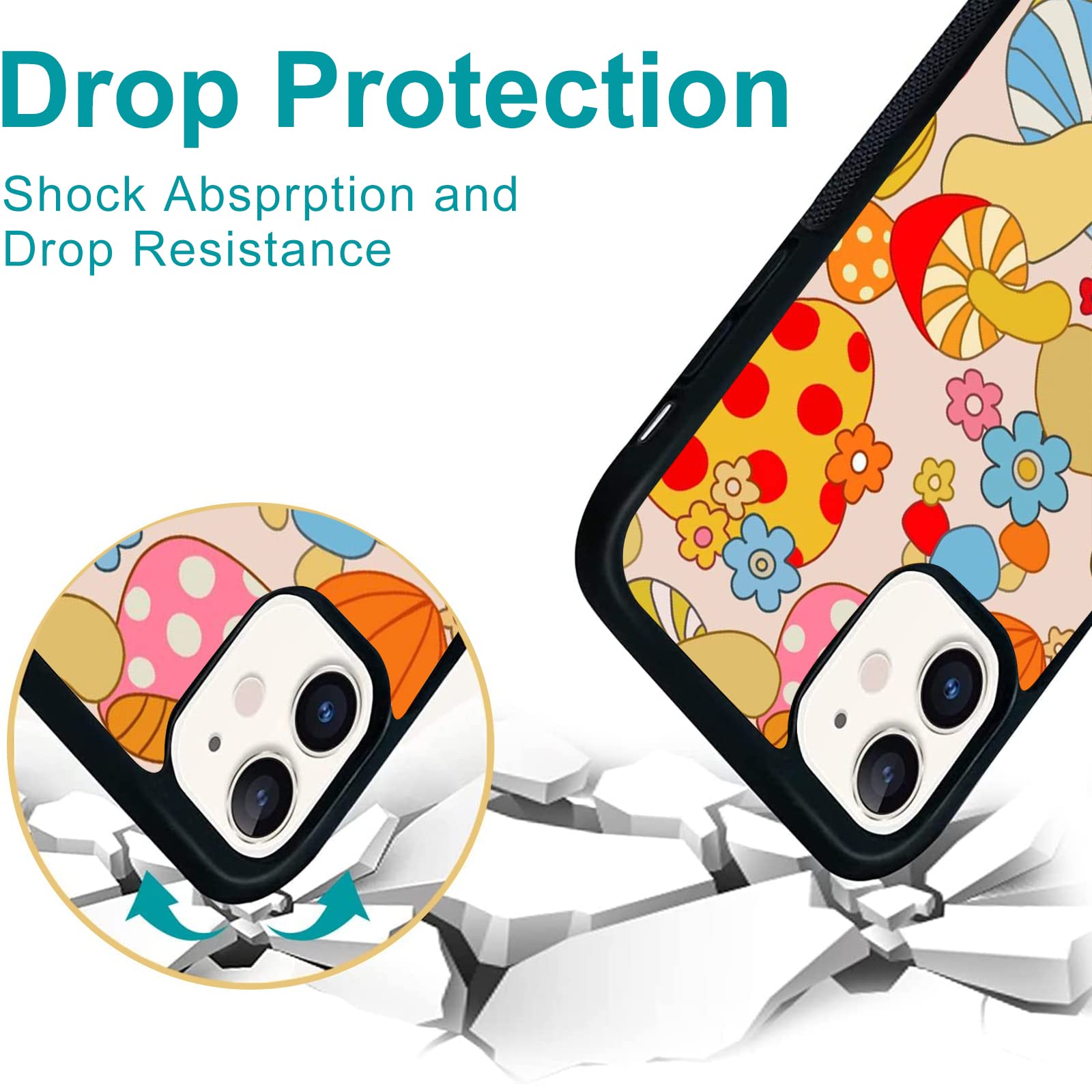 Unnkine Cute Flower Case For Iphone 13 Pro Max Girls Women Colorful Mushroom Design Soft Tpu Hard Back Shockproof Anti Scratch P