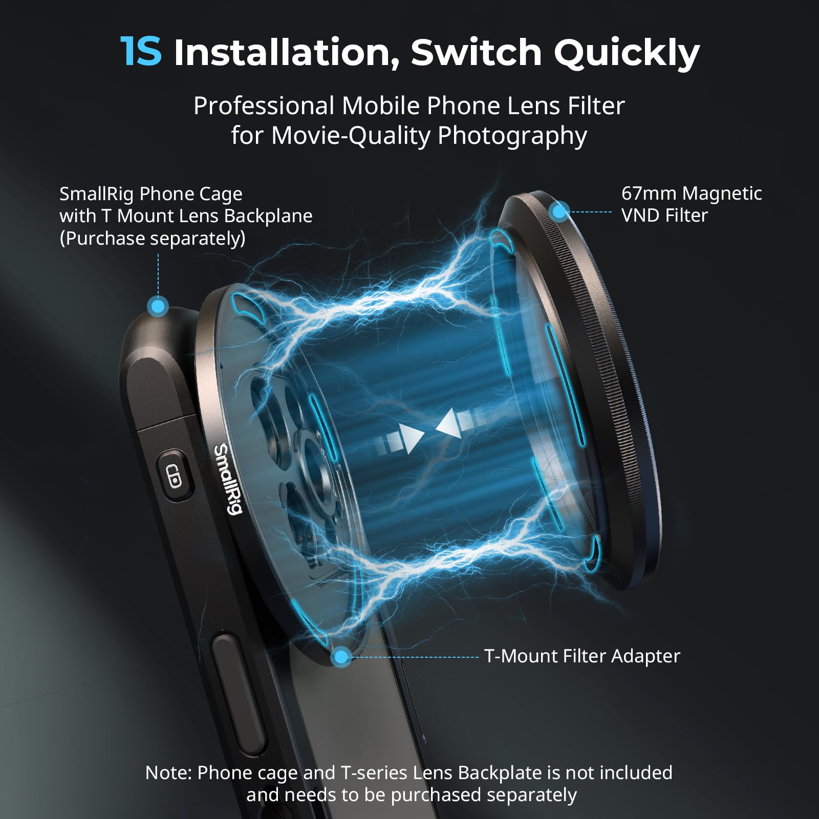Smallrig 67Mm Magnetic Variable Nd Filter Kit, Nd2 Nd32 (1 5 Stops) Vnd Filter With T Mount Filter Ring With Threaded Filter Rin