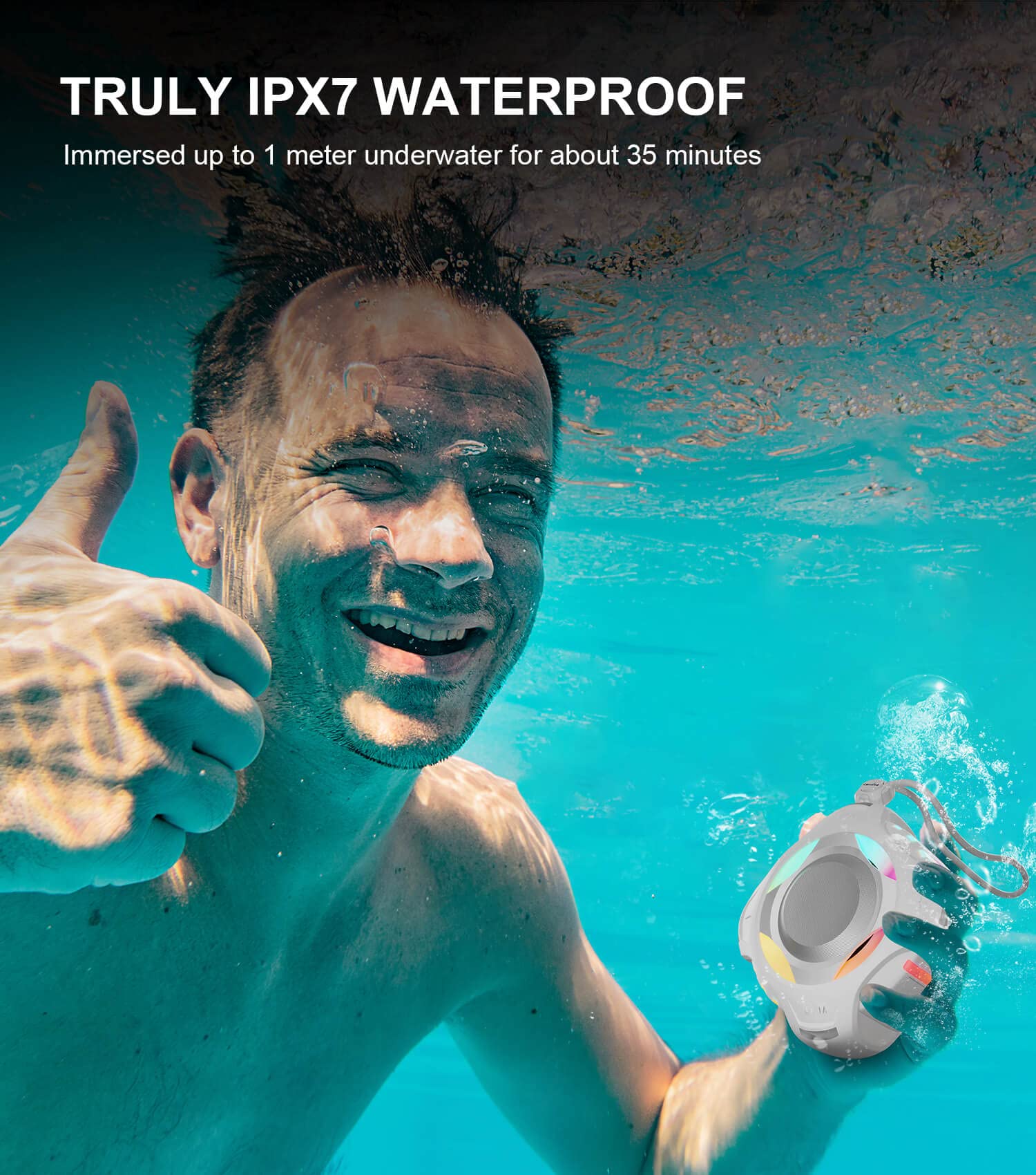 Comiso Shower Bluetooth Speaker, Ipx7 Waterproof Speaker With Multiple Light, Floating, Wireless Speaker With Punchy Bass And Loud Hd Sound 2000Mah For Travel Beach Shower, Gift For Men, Women