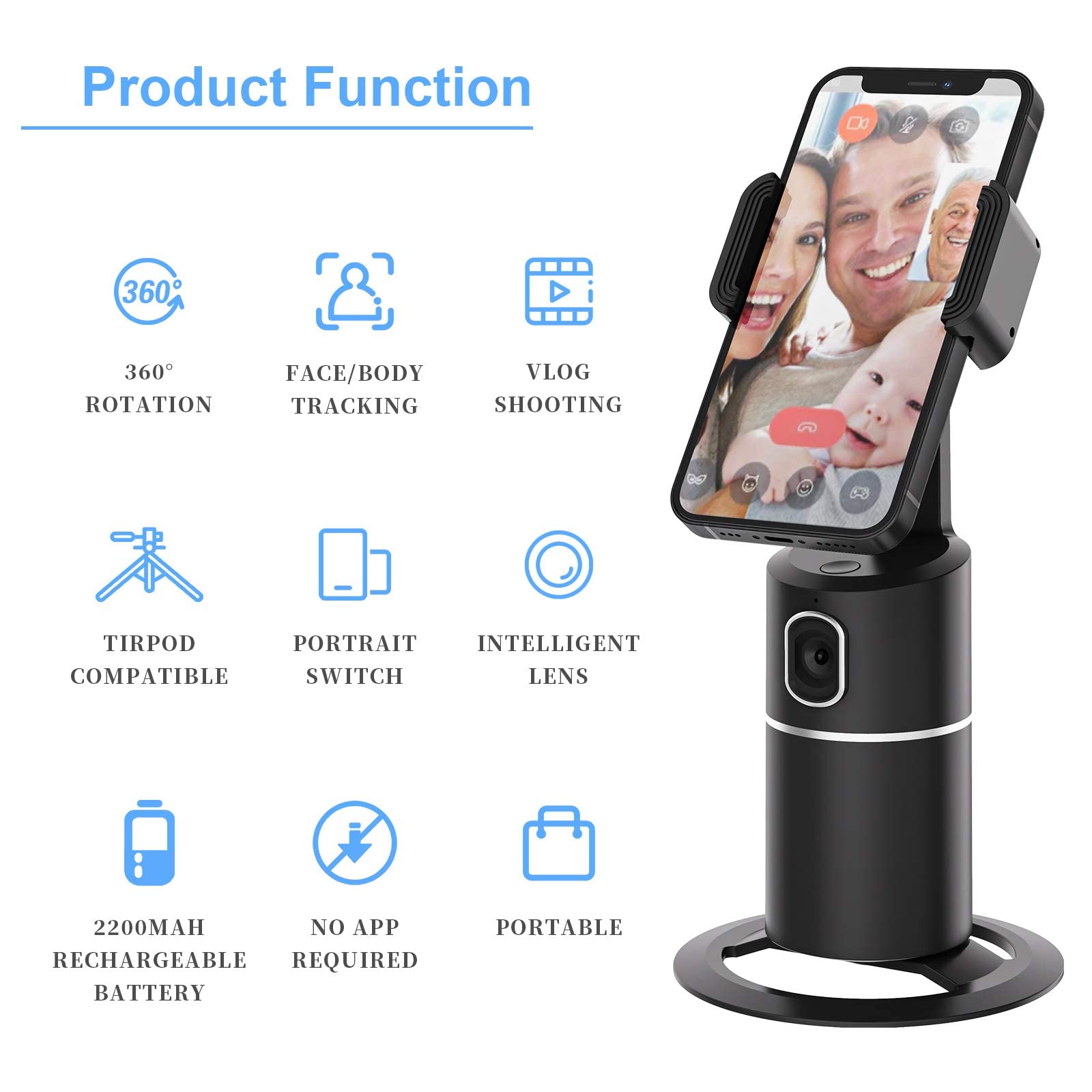 Auto Tracking Phone Holder,360 Rotation Face Body Track Mount,Tracking Tripod For Vlog Shooting Live Streaming,Build-In Battery,