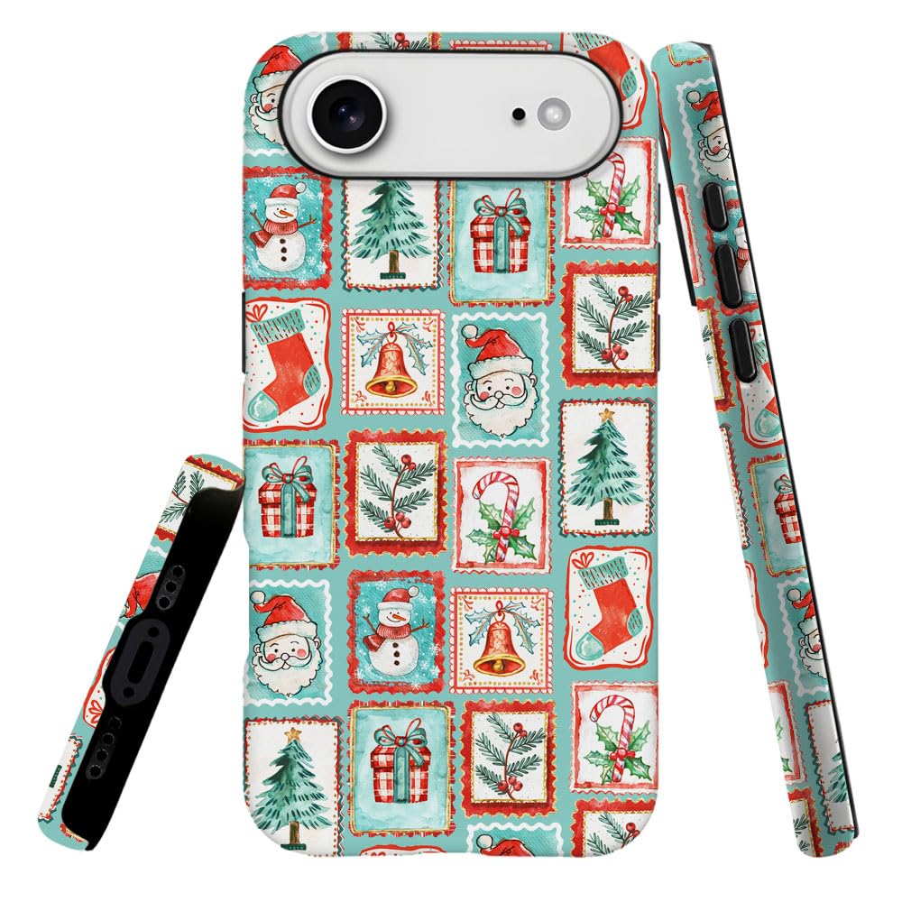 Case Compatible with iPhone 17 Air,Hybrid 2-Layer Hard Shell,Shockproof Soft for Girl Women,Christmas Santa Claus Tree Stamps
