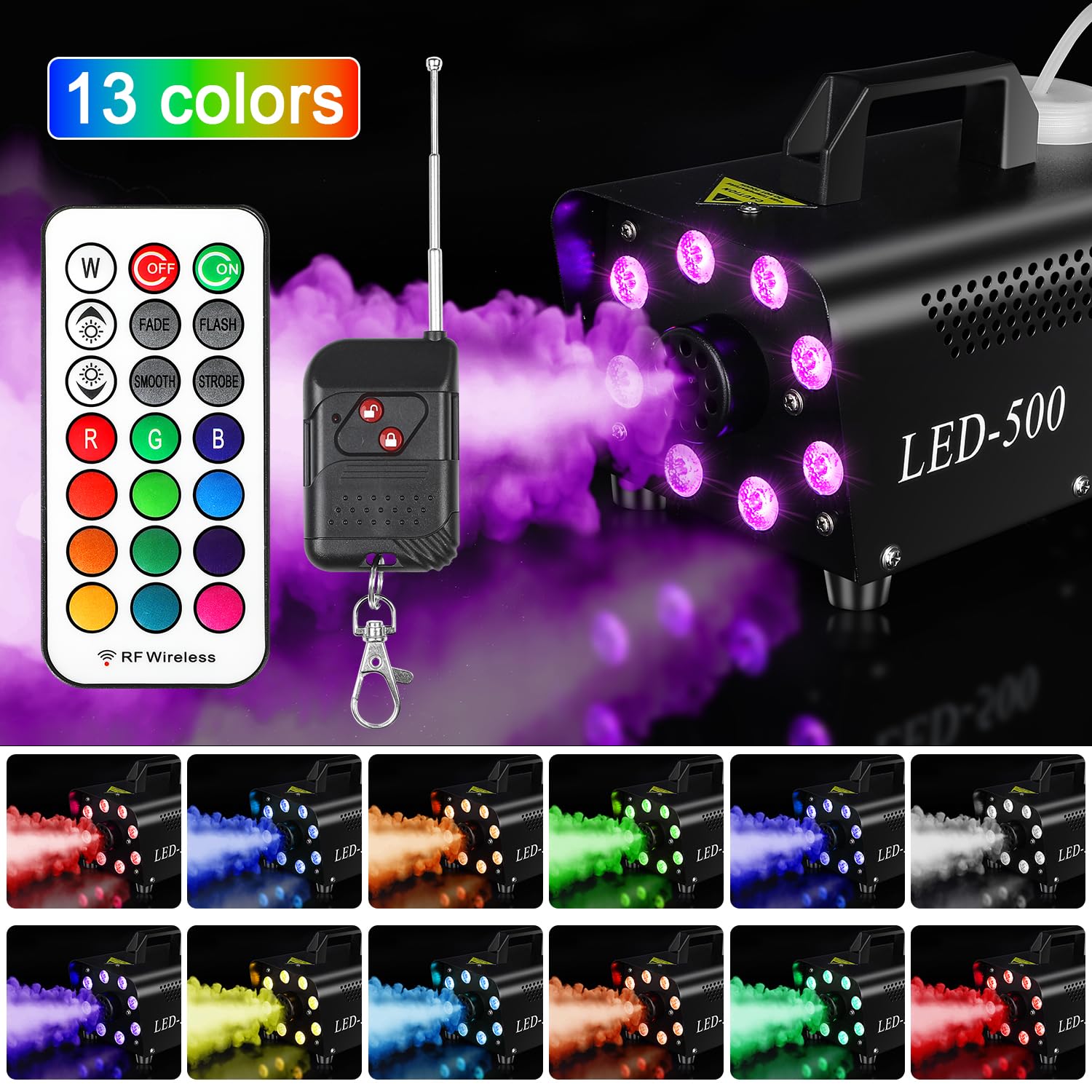 Upgraded Fog Machine Smoke Machine With 13 Colorful 8 Led Lights, 500W And 2000Cfm Fog With Wired Wireless Remote Controls, Perf