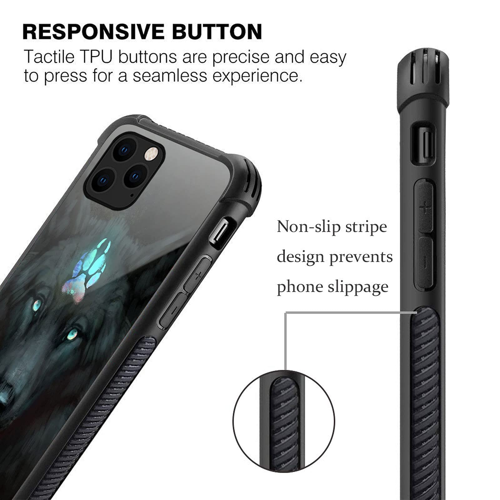 CARLOCA iPhone 13 Hard Acrylic Case Shockproof Anti-Scratch Spiritual Wolf Black Graphic