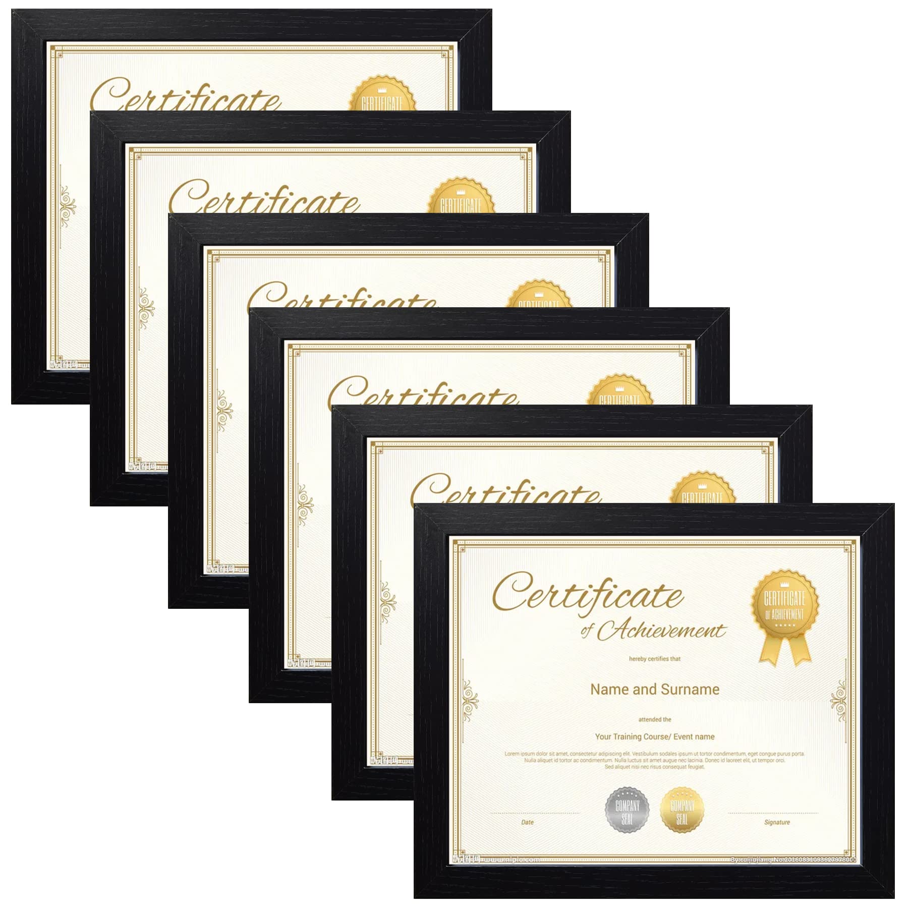 85X11 Certificate Document Picture Frame Set Of 6, Black Diploma Frames For Wall Or Tabletop