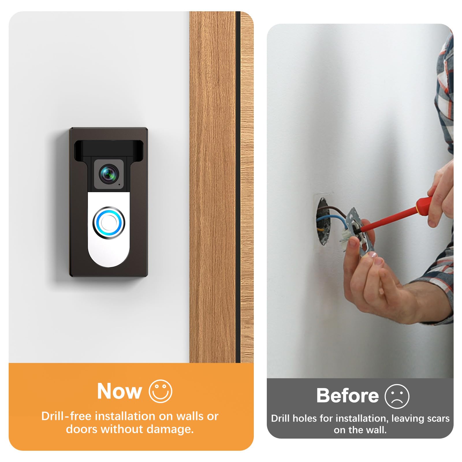 Qibox No Drill Adhesive Video Doorbell Mount Compatible For Ring/Blink Wireless Video Doorbell, Not Block Doorbell Sensor, Anti