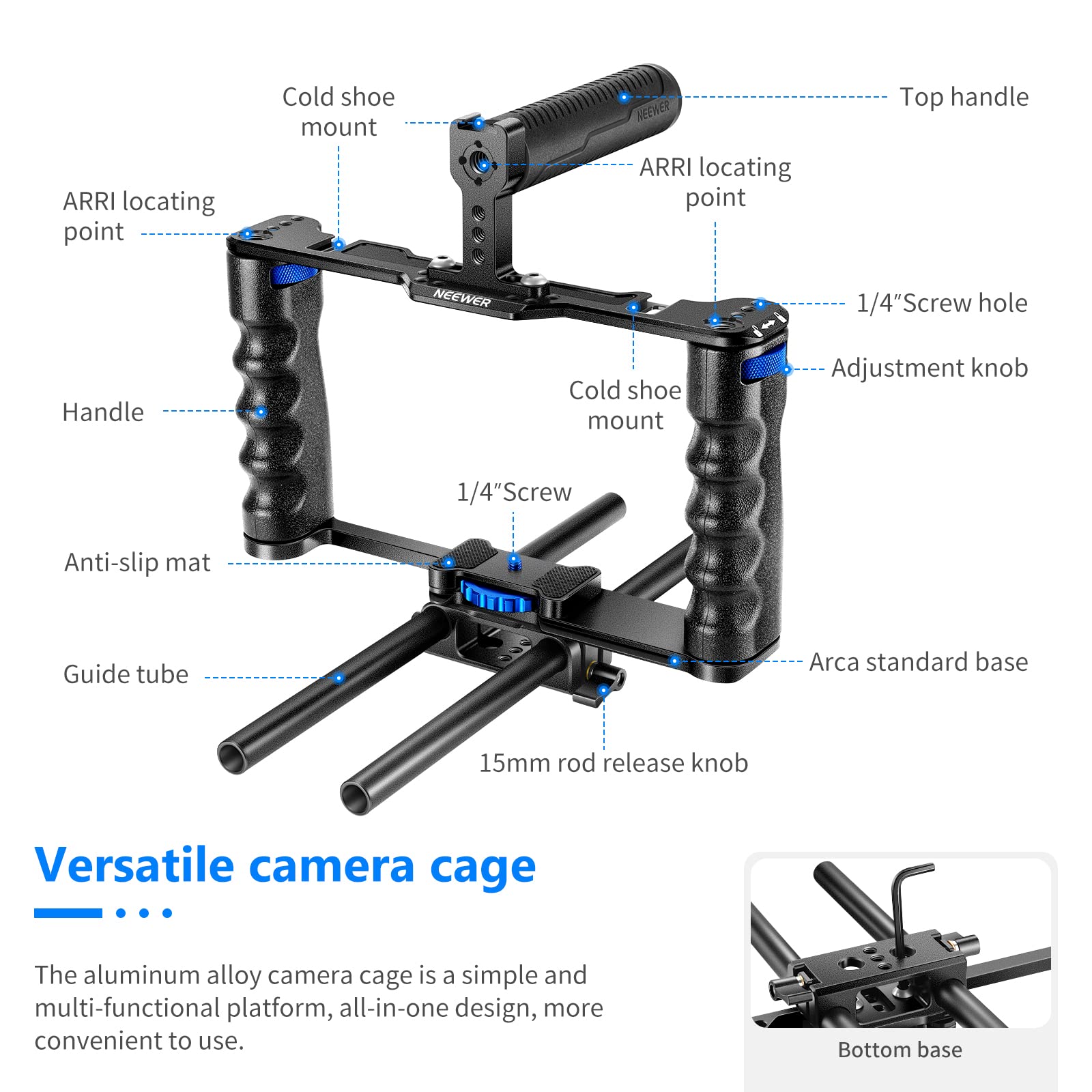 Neewer Aluminum Alloy Camera Cage, Filmmaking Rig With Top Handle, Dual Grips & Arca Type Base, Compatible With Sony A7S Iii A7I