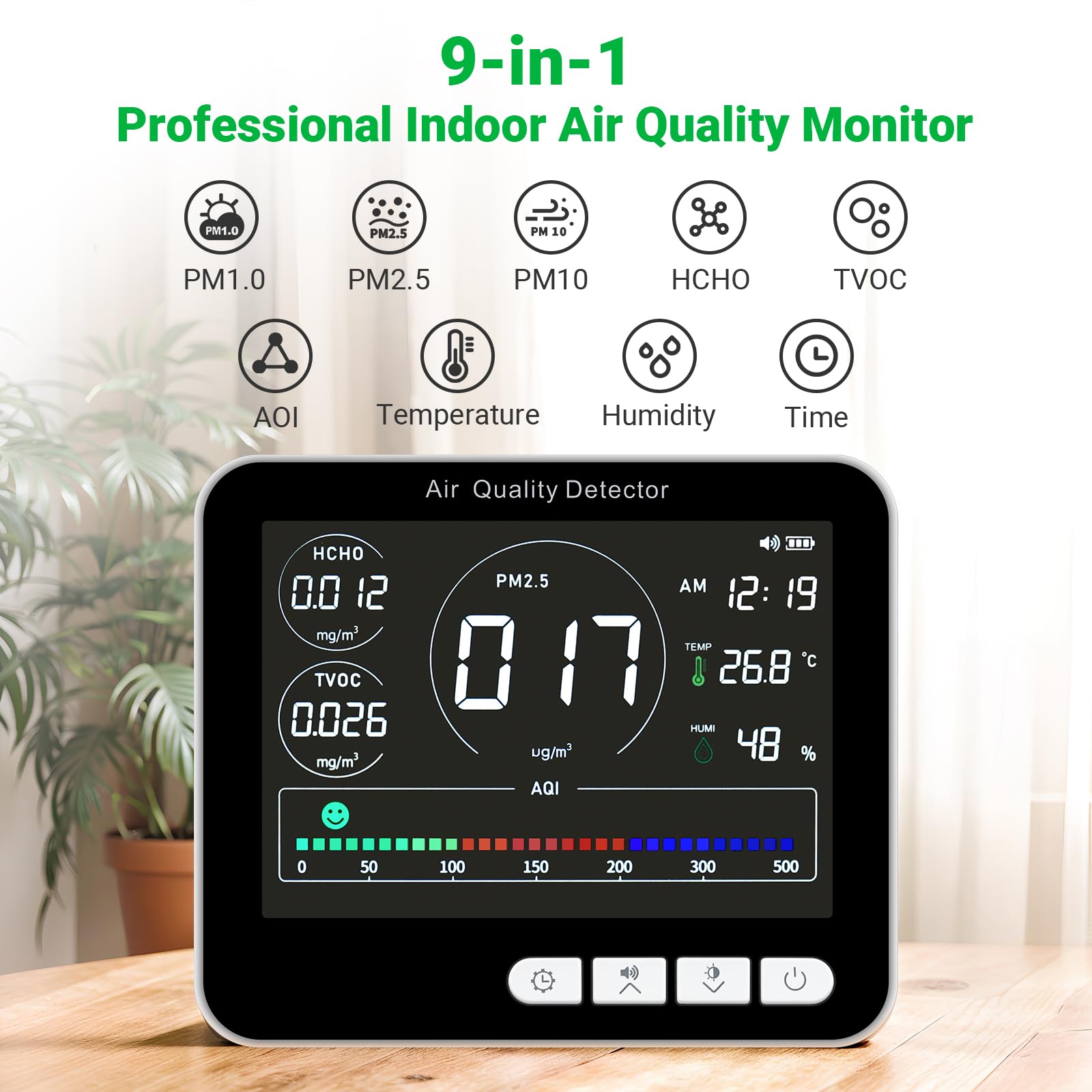 14 In 1 Air Quality Monitor Indoor With Beep Alarm, 6 Aqi Air Quality Detector With Pm1.0|Pm2.5|Pm10|Hcho|Tvoc|Aqi|Temperature|H
