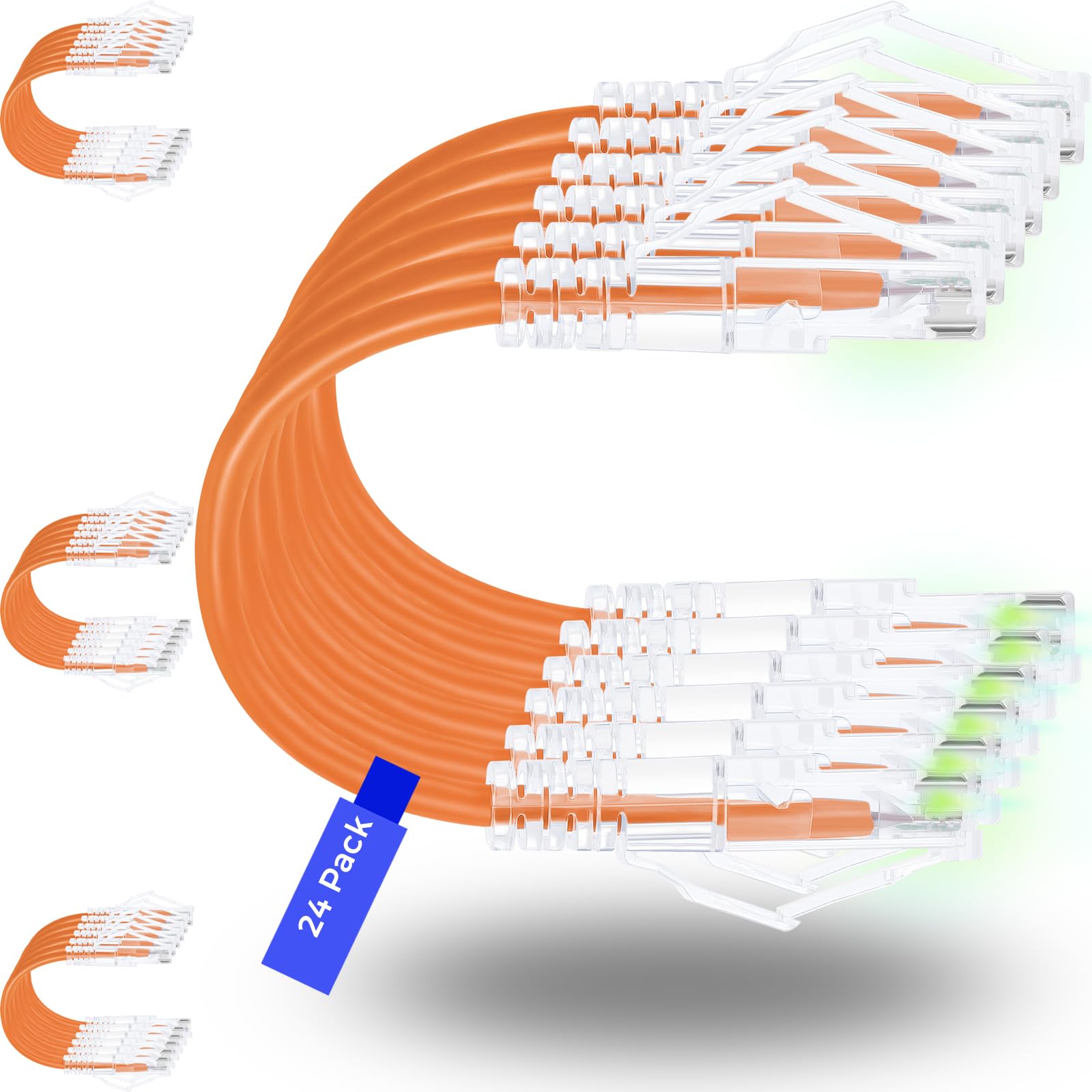 Rapink Patch Cables Cat6/ Cat6A 1Ft (24 Pack) Slim, Cat6A Ethernet Patch Cable 10G Support, Snagless Cat 6 Patch Cable For Patch Panel To Switch, Flexiable Cat6 Ethernet Cable Orange