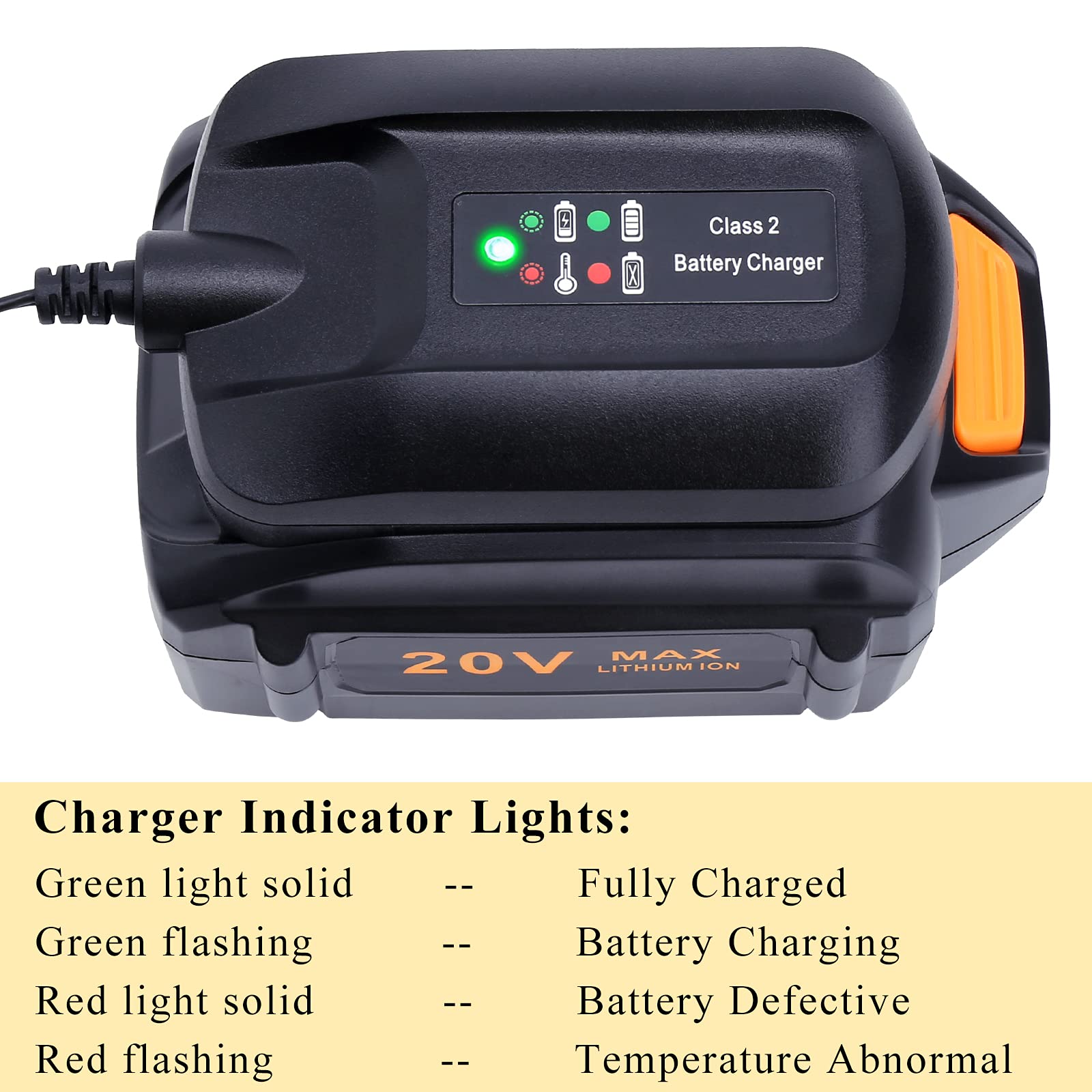 Elefly Wa3742 Compatible With Worx 20V Battery Charger Wa3732 Compatible With Worx 20V Lithium Battery Wa3525 Wa3520 Wa3575 Wa35