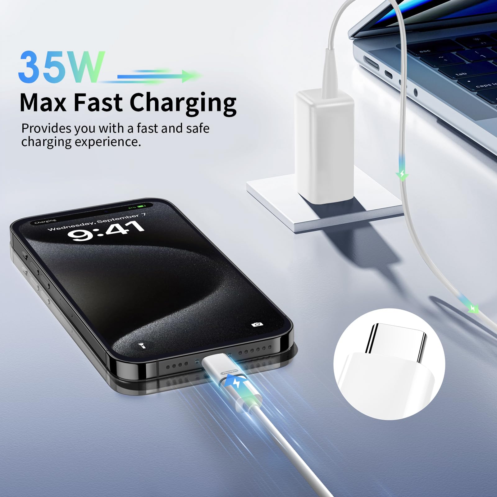 Timovo Lightning Female To Usb C Male Adapter, [2 Pack] Lightning To Usb C Adapter Converter With 35W Fast Pd Charger & Data Tra