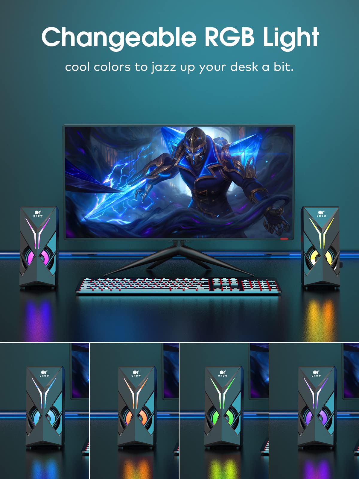 Orow Computer Speakers, Desktop Speakers With Various Colorful Led, 10W Gaming Speakers With Volume Control,Rgb Computer Speaker