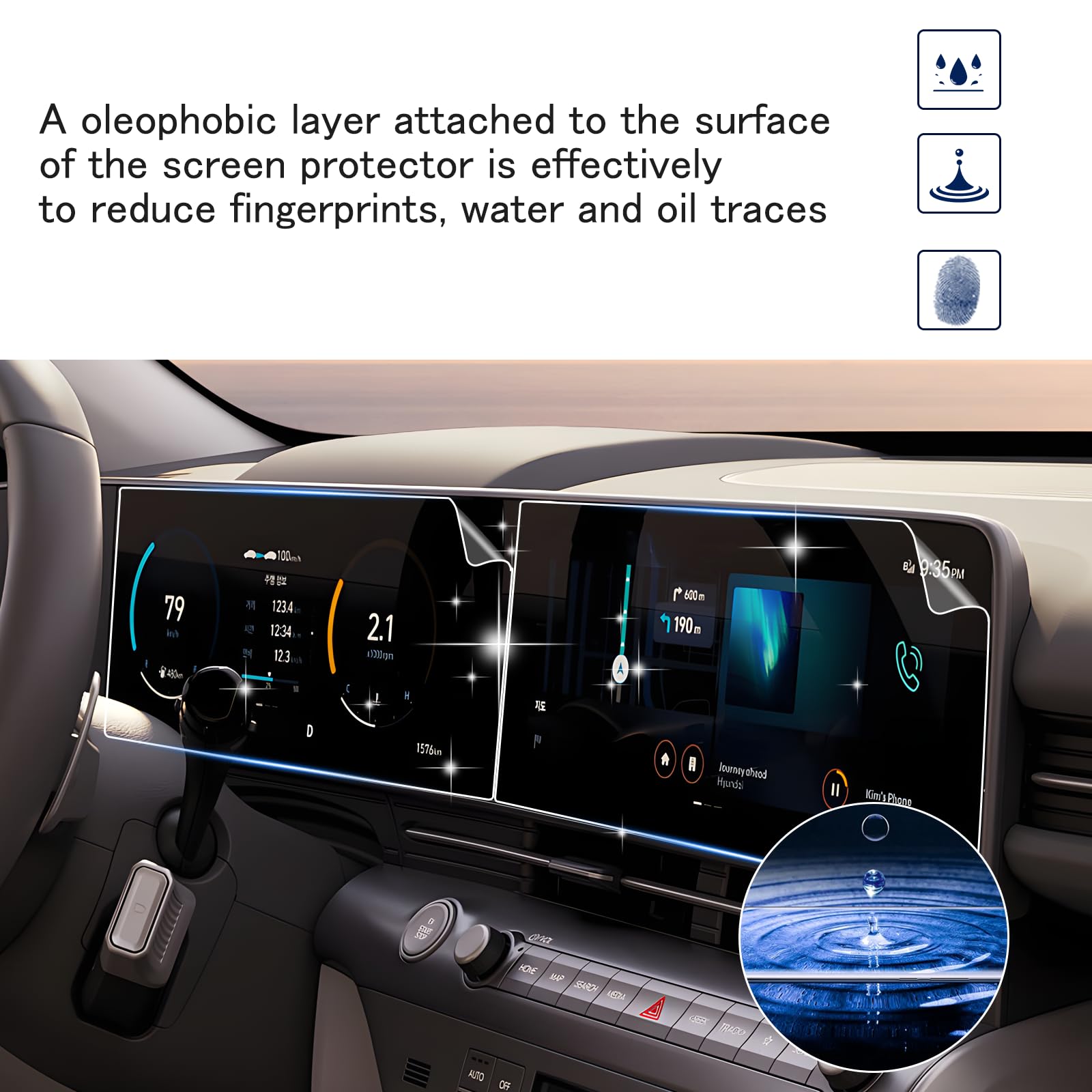 Shaohao 4 Pcs For 2024 2025 Hyundai Kona Screen Protector Compatible With 2024 2025 Hyundai Kona Accessories Se, Sel, N Line, Limited 12.3 Inch Touchscreen Hd Crystal Clear Separate Screen Protector