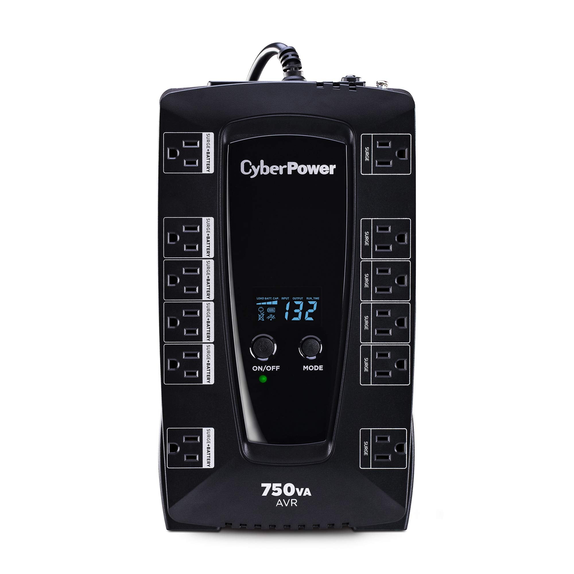 Cyberpower Avrg750Lcd Intelligent Lcd Ups System, 750Va/450W, 12 Outlets, Avr, Compact