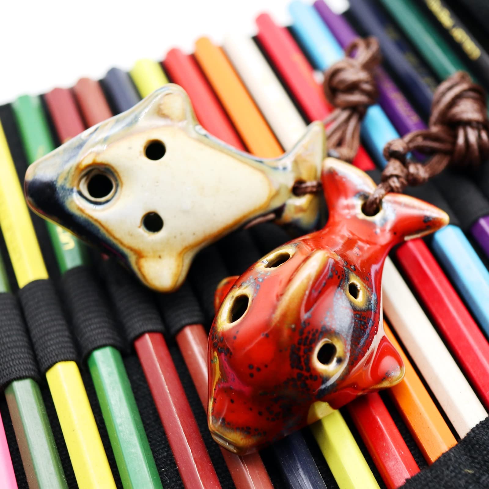 6 Hole Ocarina Fish Shaped Ocarina Alto C Ceramic Ocarinas Instrument C Key Pack Of 2 Red And Blue Ceramic Ocarina Decor