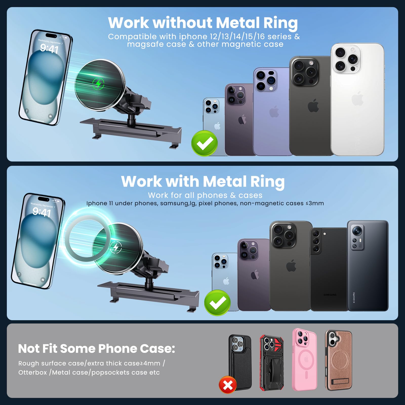 Kaishengyuan Magnetic Phone Mount With Wireless Charging For Ram Truck 2013-2018, Dash Mount Cell Phone Holder Compatible With R