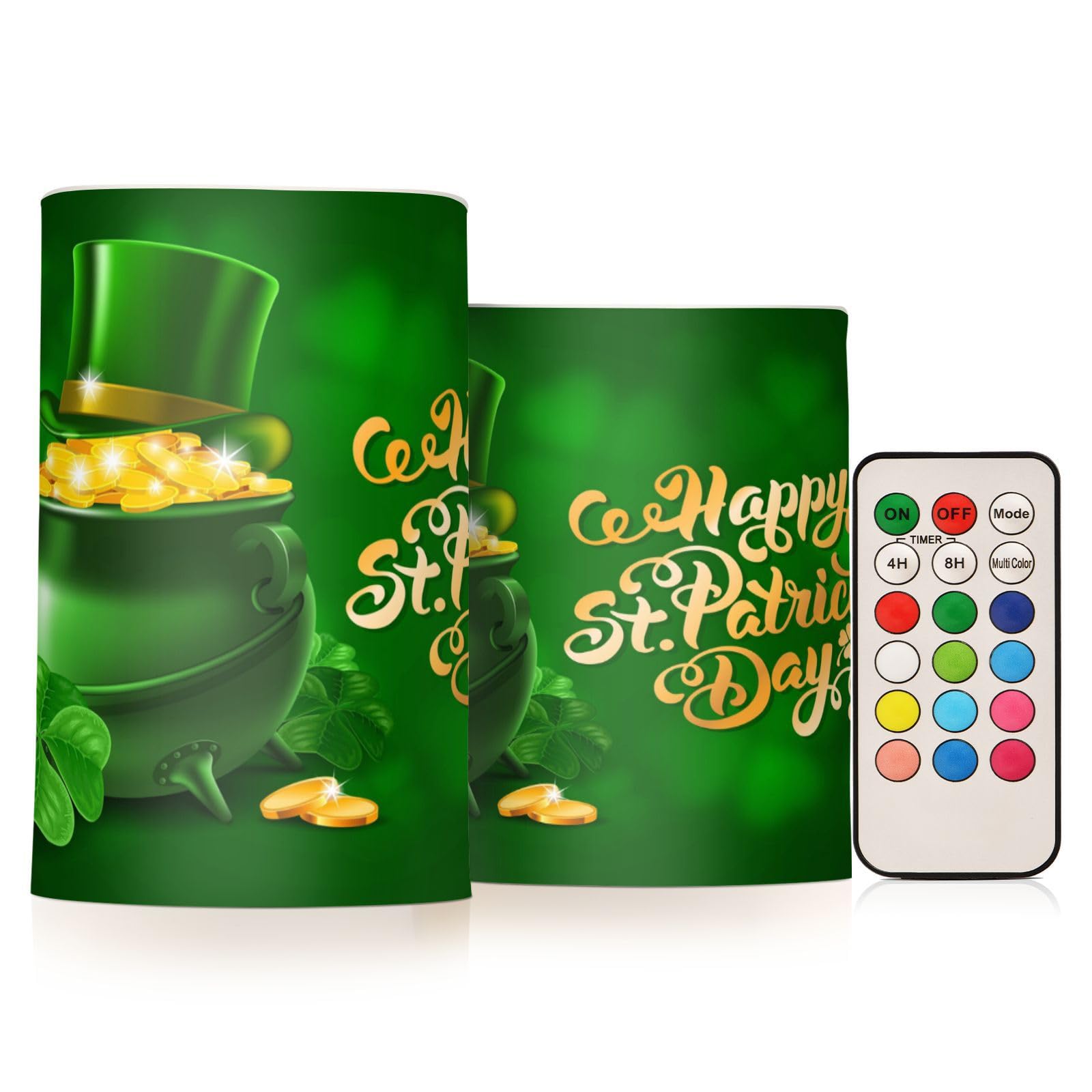 ALAZA St Patricks Day Flickering Flameless Candles Battery Operated with Remote Timer,Tea Light Candles LED Pillar Votive Candle