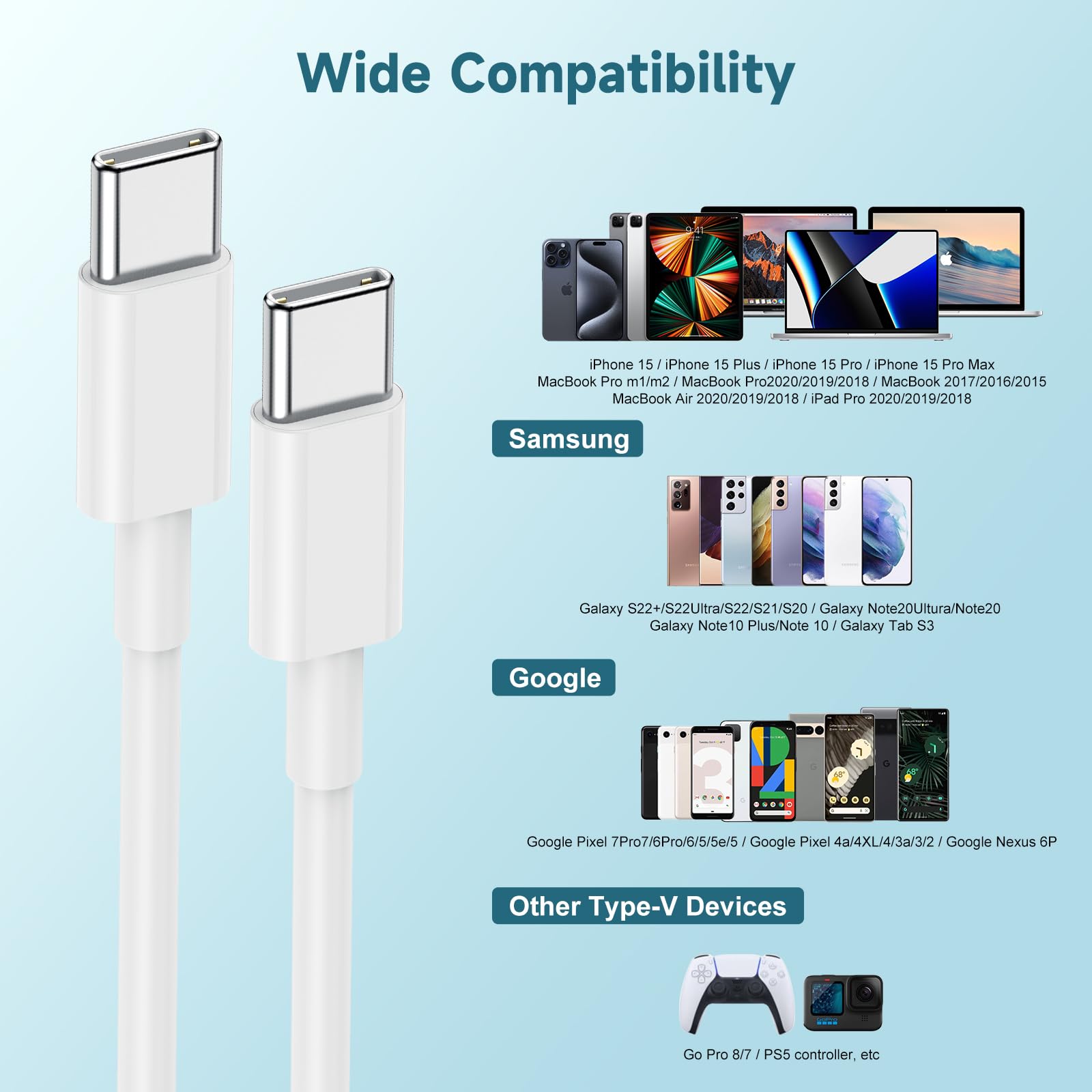 Chcela 60W Usb C To Usb C Cable [3Pack] Iphone 15 Fast Charging Cable,6Ft Long Usb C To Usbc Power Cord For Iphone 15/15 Pro/15