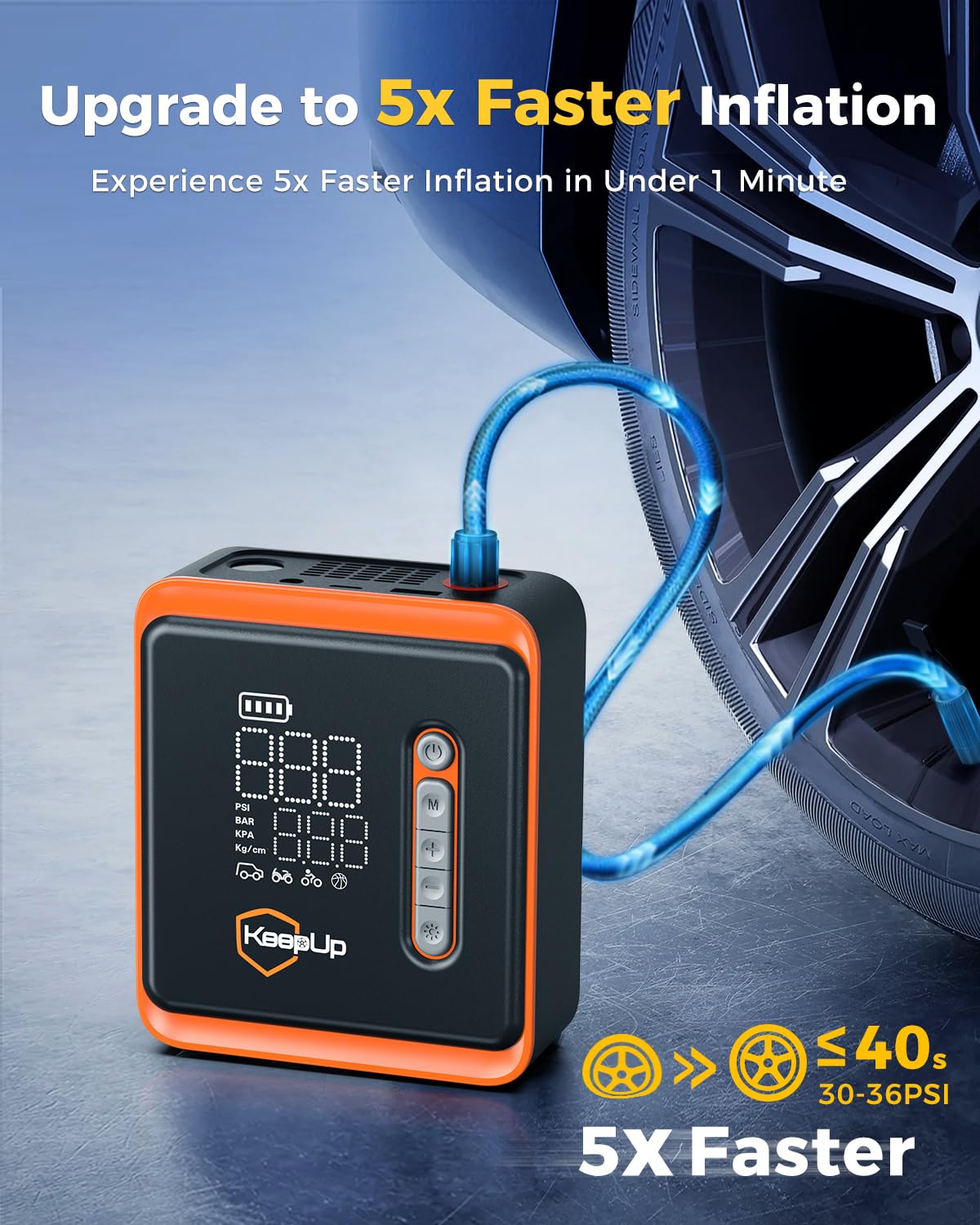 Tire Inflator Portable Air Compressor - Air Pump For Car Tires With Tire Pressure Gauge (150 Psi&10000Mah) - One Click Smart Pum