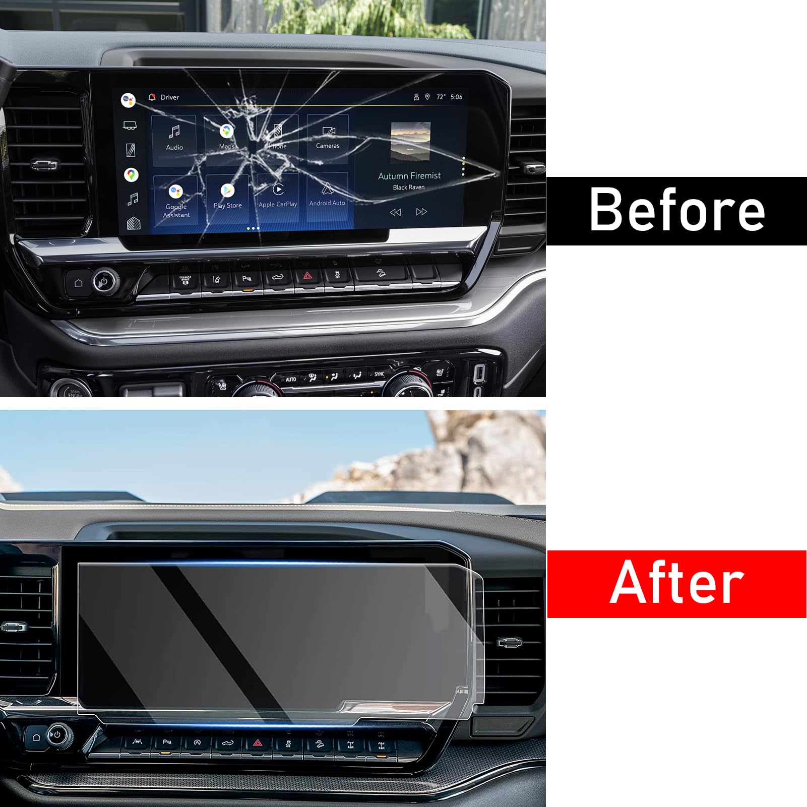 Moonlinks 2Pcs Tempered Glass Screen Protector 13.4' Compatible With 2022 2024 Chevy Silverado Gmc Sierra 1500/2500/3500 Navigation Touchscreen Protector High Definition 9H Hardness Anti Fingerprint