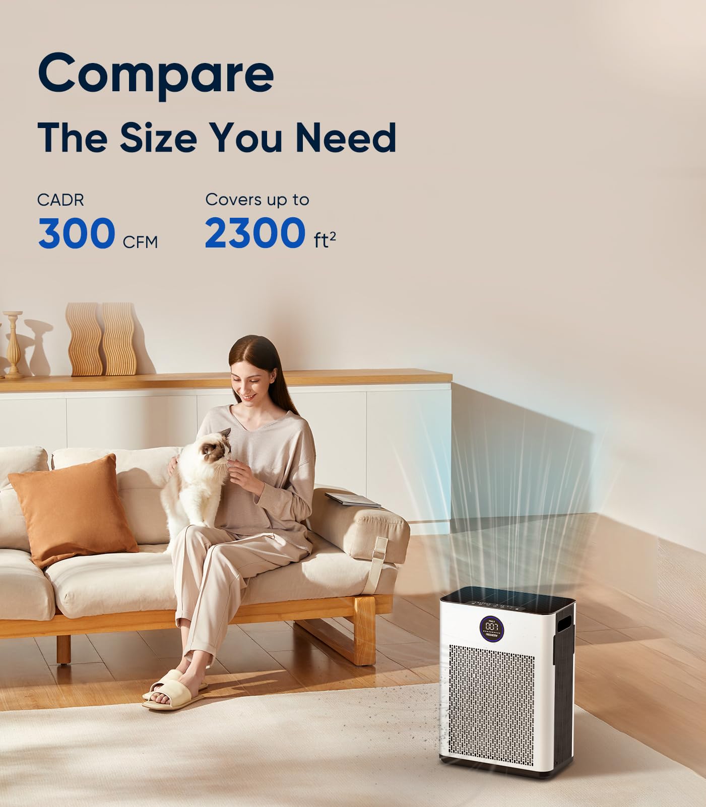 Air Purifiers For Home,Freshdew Air Purifiers For Bedroom Up To 2300Ft With Smart Wifi,Air Quality And Sensors,Double Sided Air